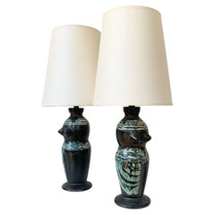 Pair of Antropomorphic Ceramic Table Lamps, circa 1950, France.