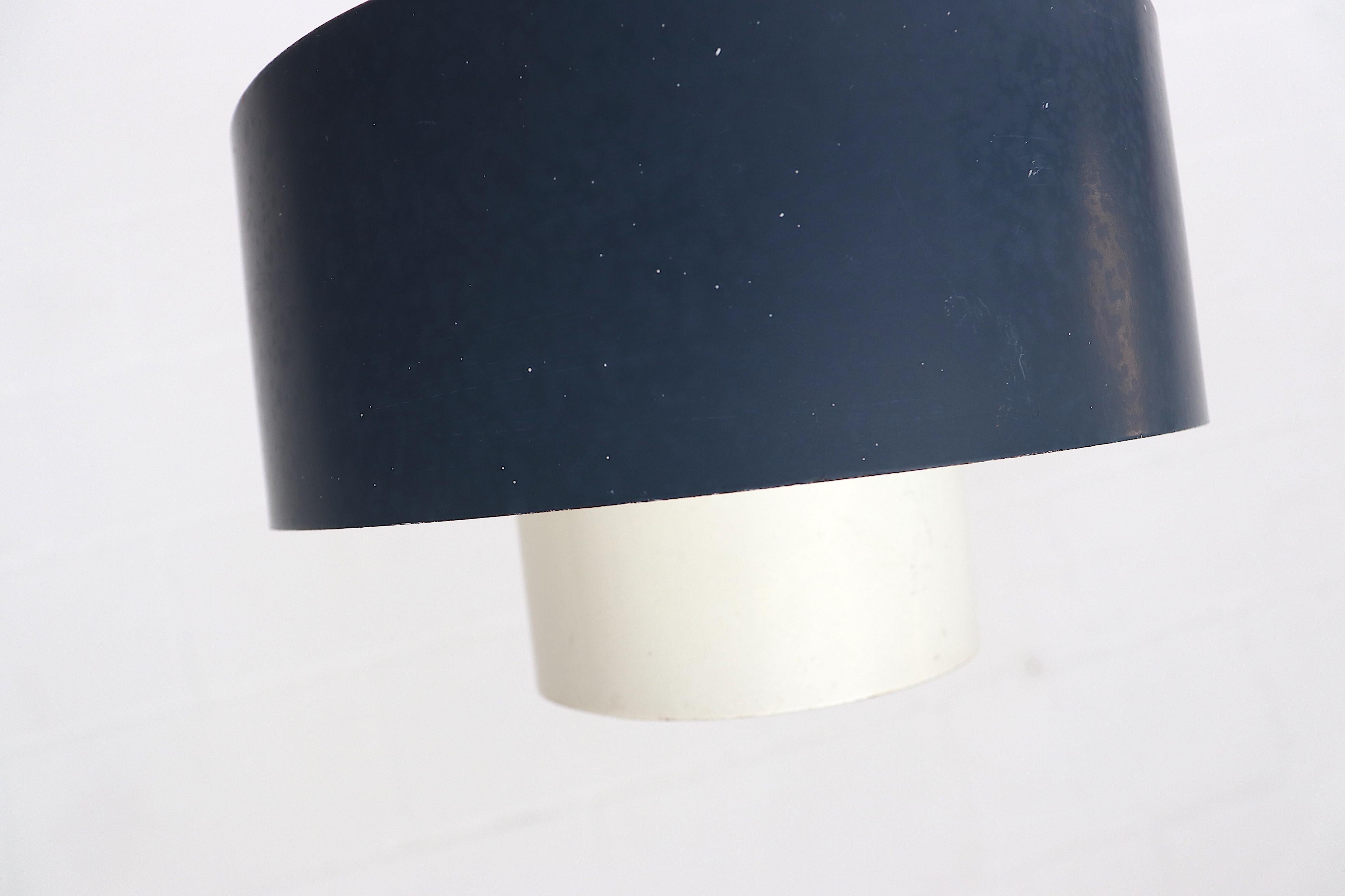 Pair of Anvia Midcentury Navy and White Enameled Metal Ceiling Lights 2