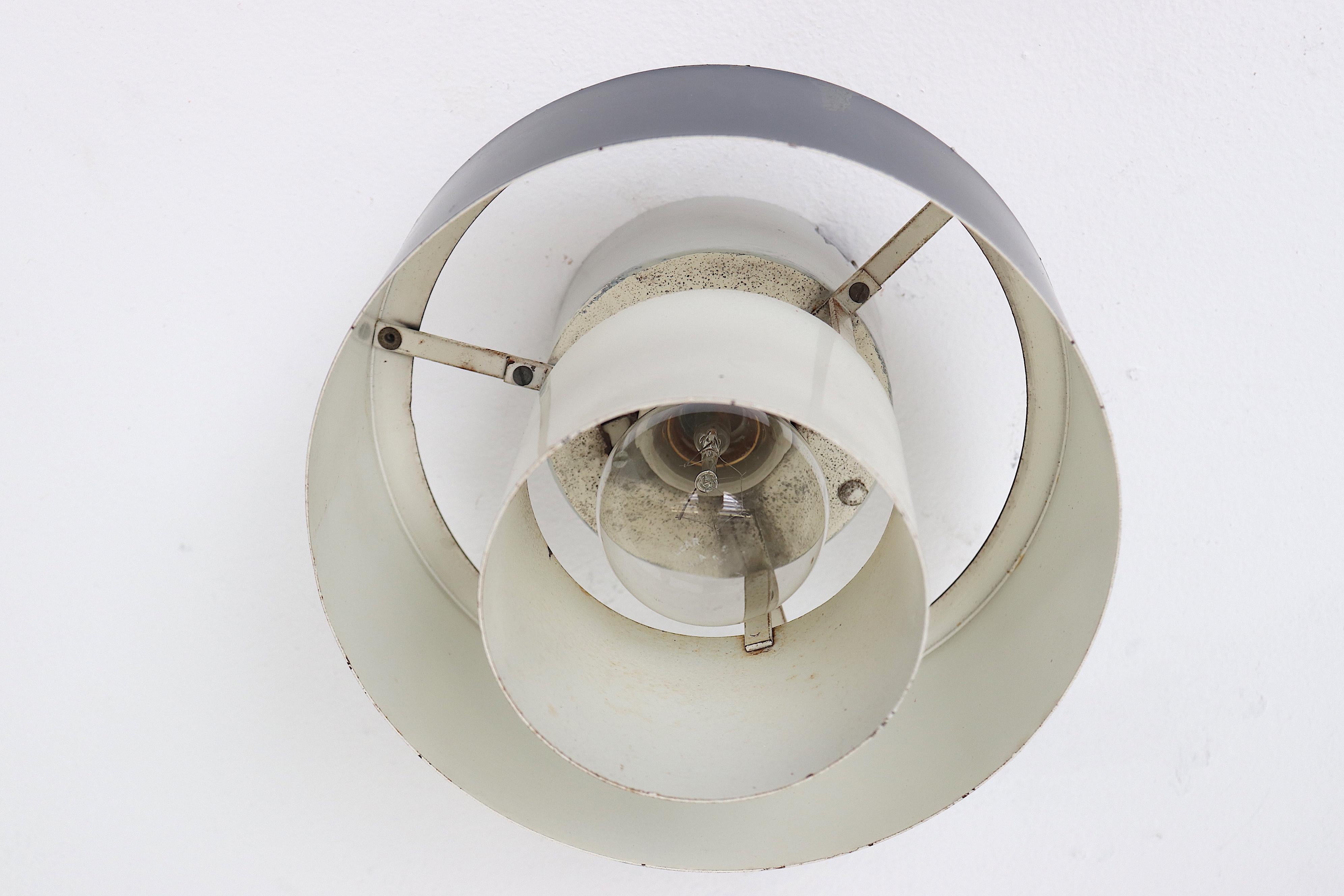 Mid-Century Modern Pair of Anvia Midcentury Navy and White Enameled Metal Ceiling Lights