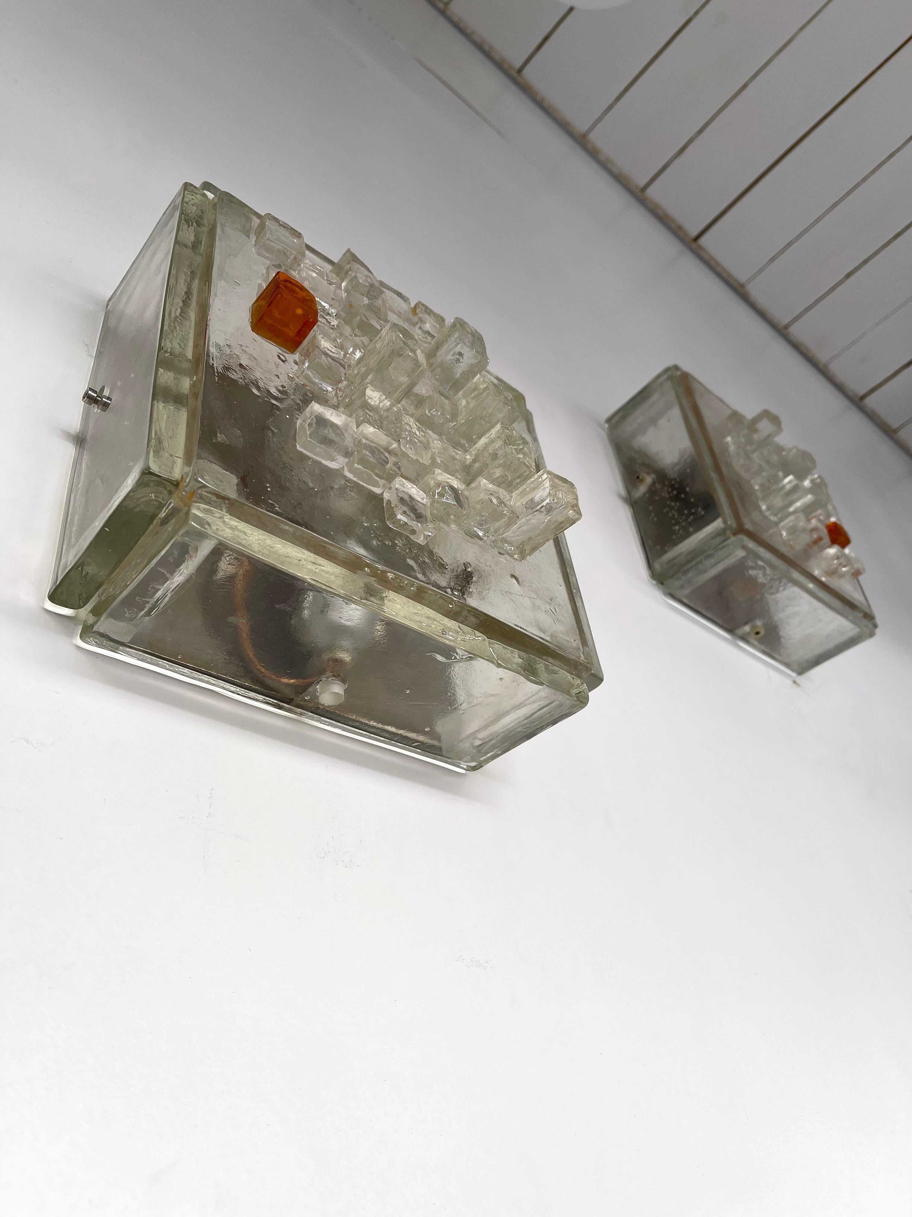Pair of Apis Glass Cube Sconces by Poliarte, Italy, 1970s 2