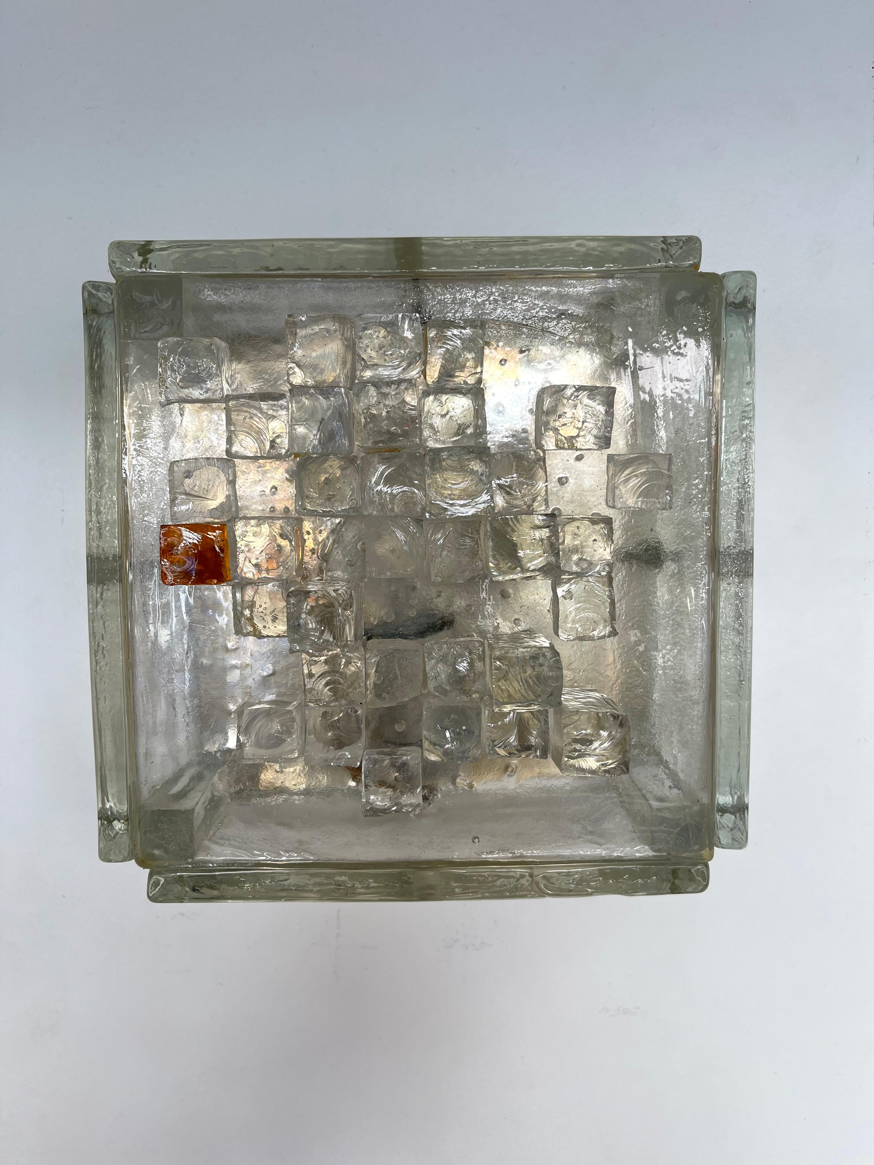Pressed Pair of Apis Glass Cube Sconces by Poliarte, Italy, 1970s