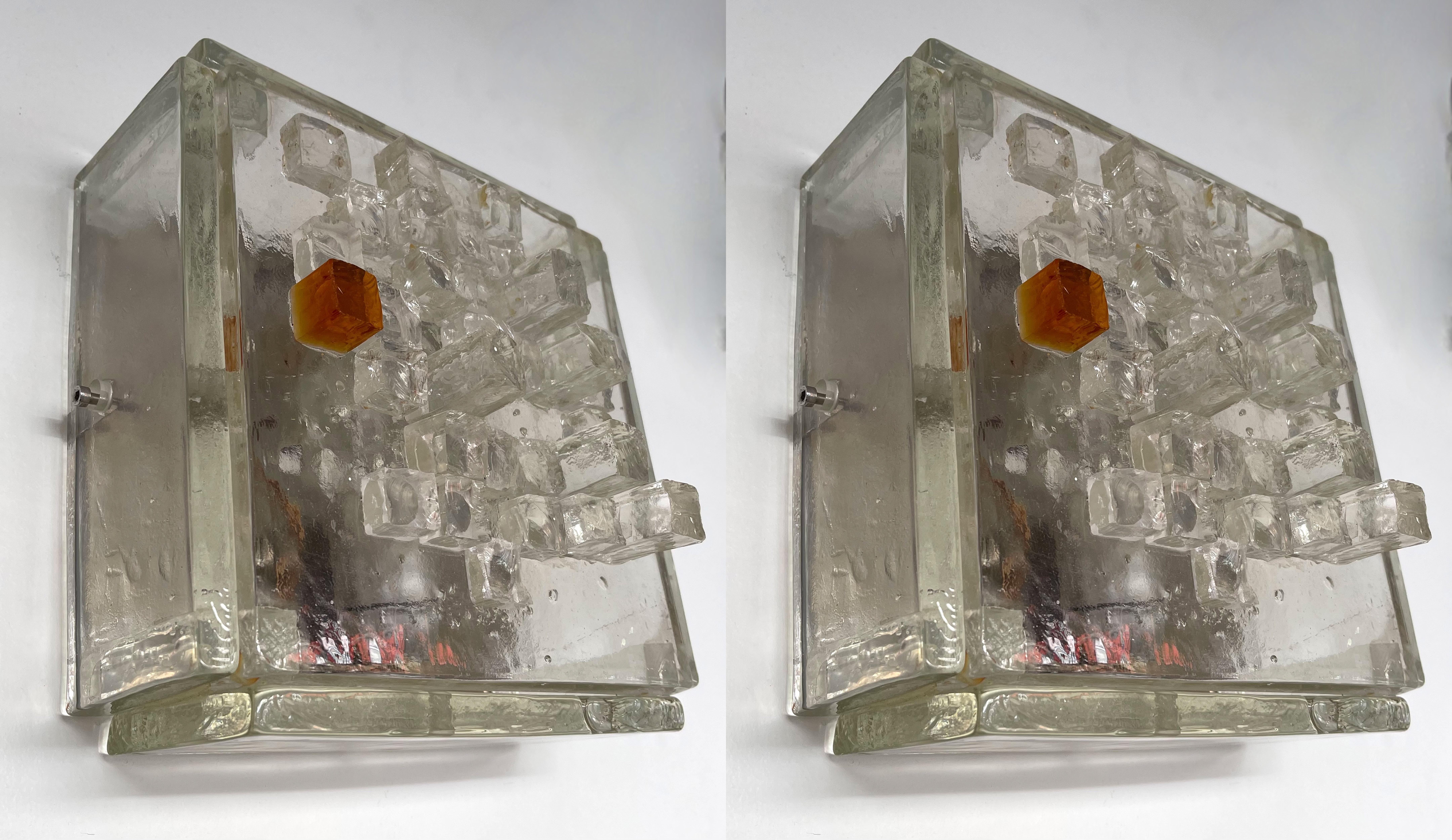 Late 20th Century Pair of Apis Glass Cube Sconces by Poliarte, Italy, 1970s