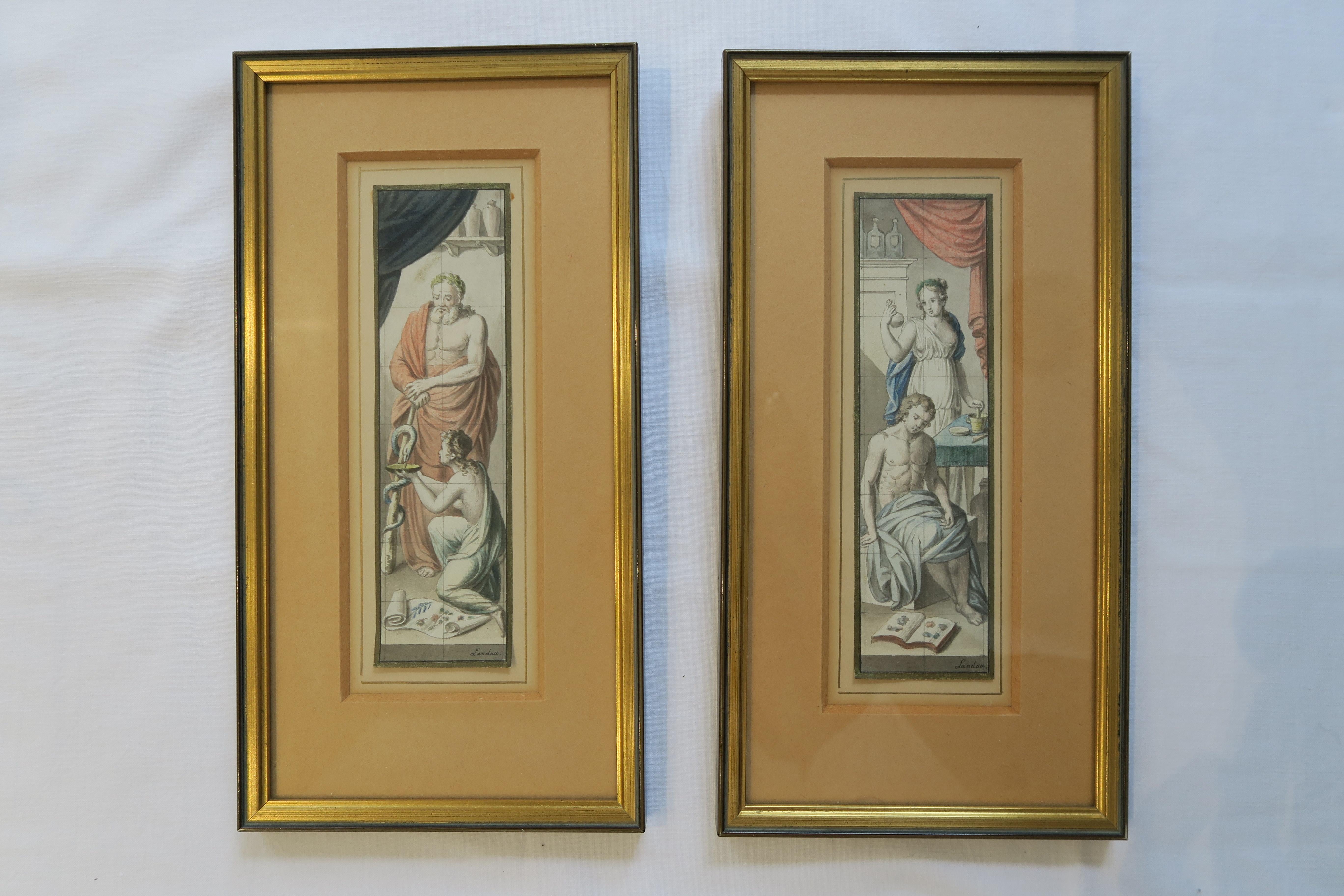 Pair of Apothecary Themed Water Color Paintings For Sale 3