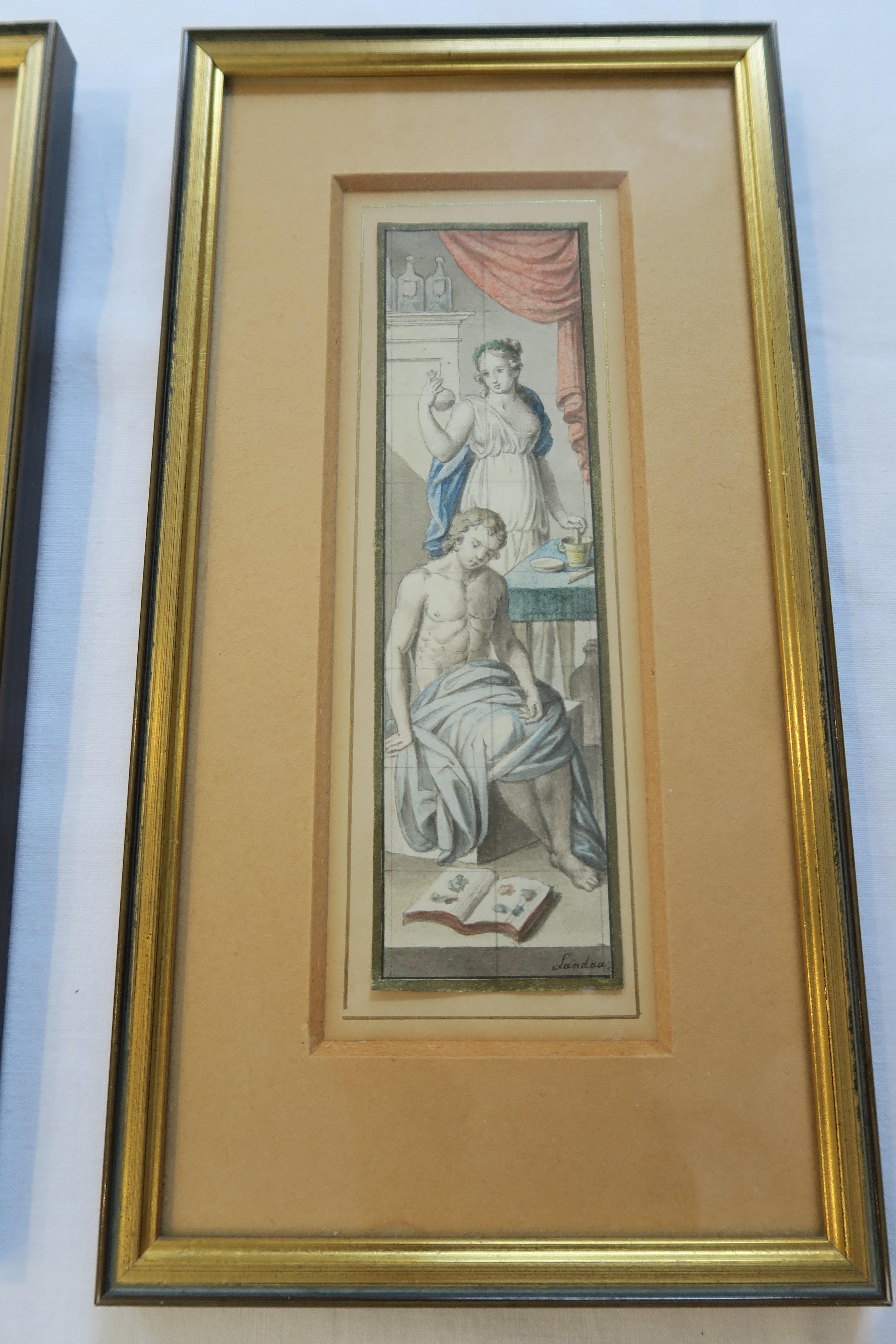 Austrian Pair of Apothecary Themed Water Color Paintings For Sale