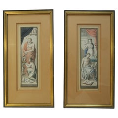 Antique Pair of Apothecary Themed Water Color Paintings
