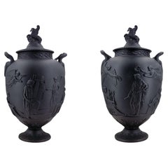 Pair of Apotheosis Vases in black basalt, Wedgwood, circa 1880