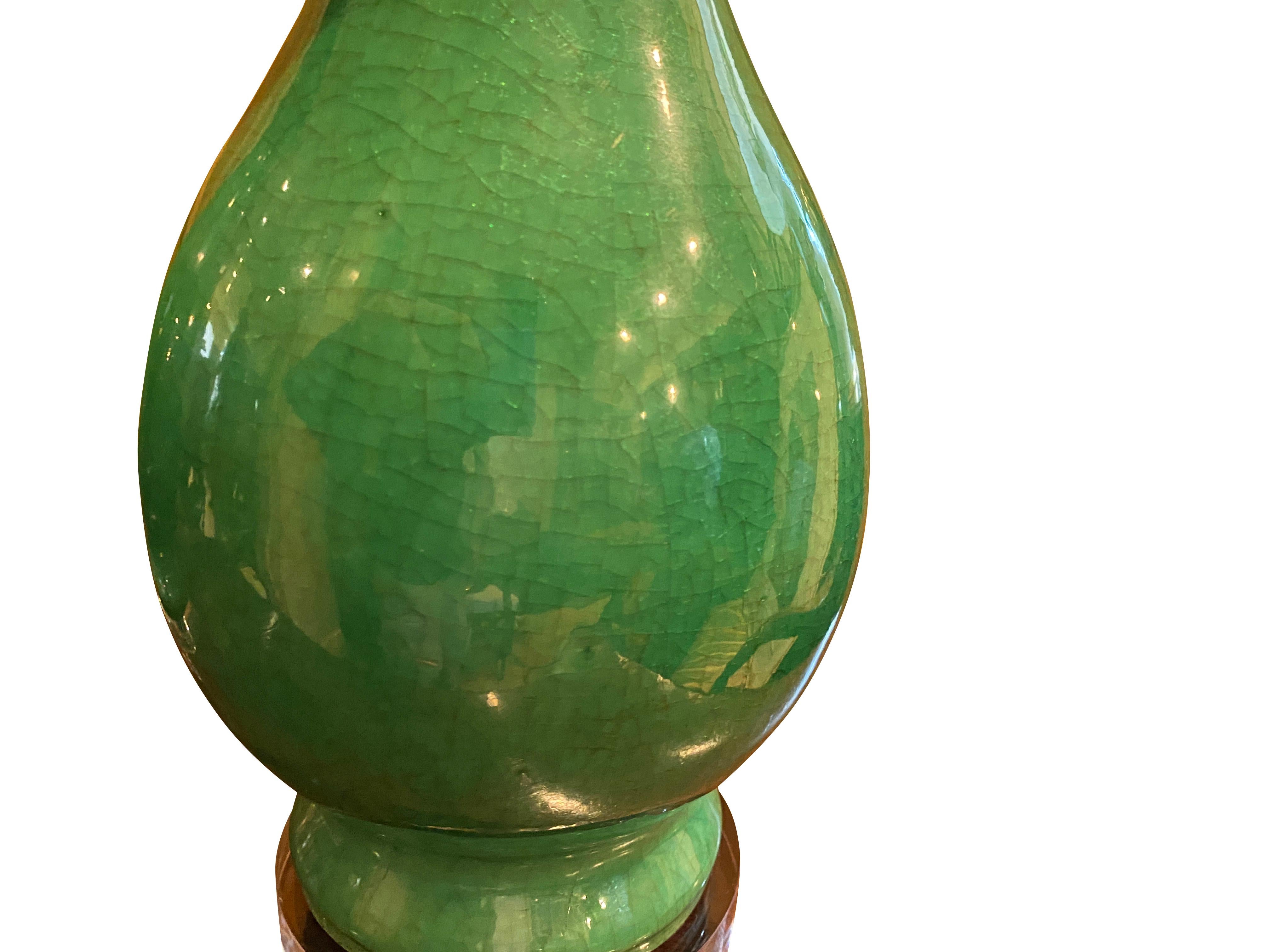 Pair of Apple Green Chinese Porcelain Table Lamps In Good Condition In Essex, MA