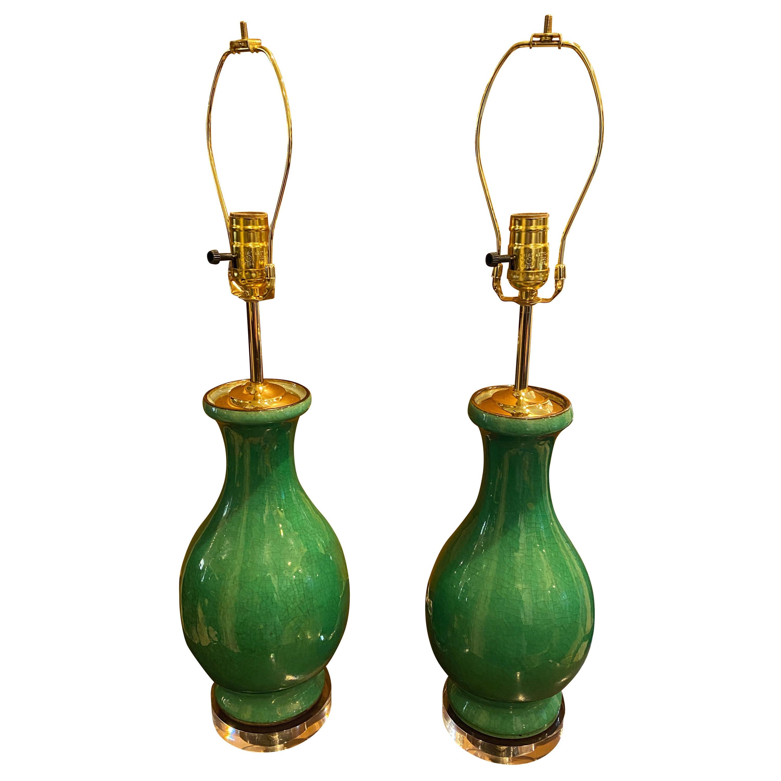 Pair of Apple Green Chinese Porcelain Table Lamps