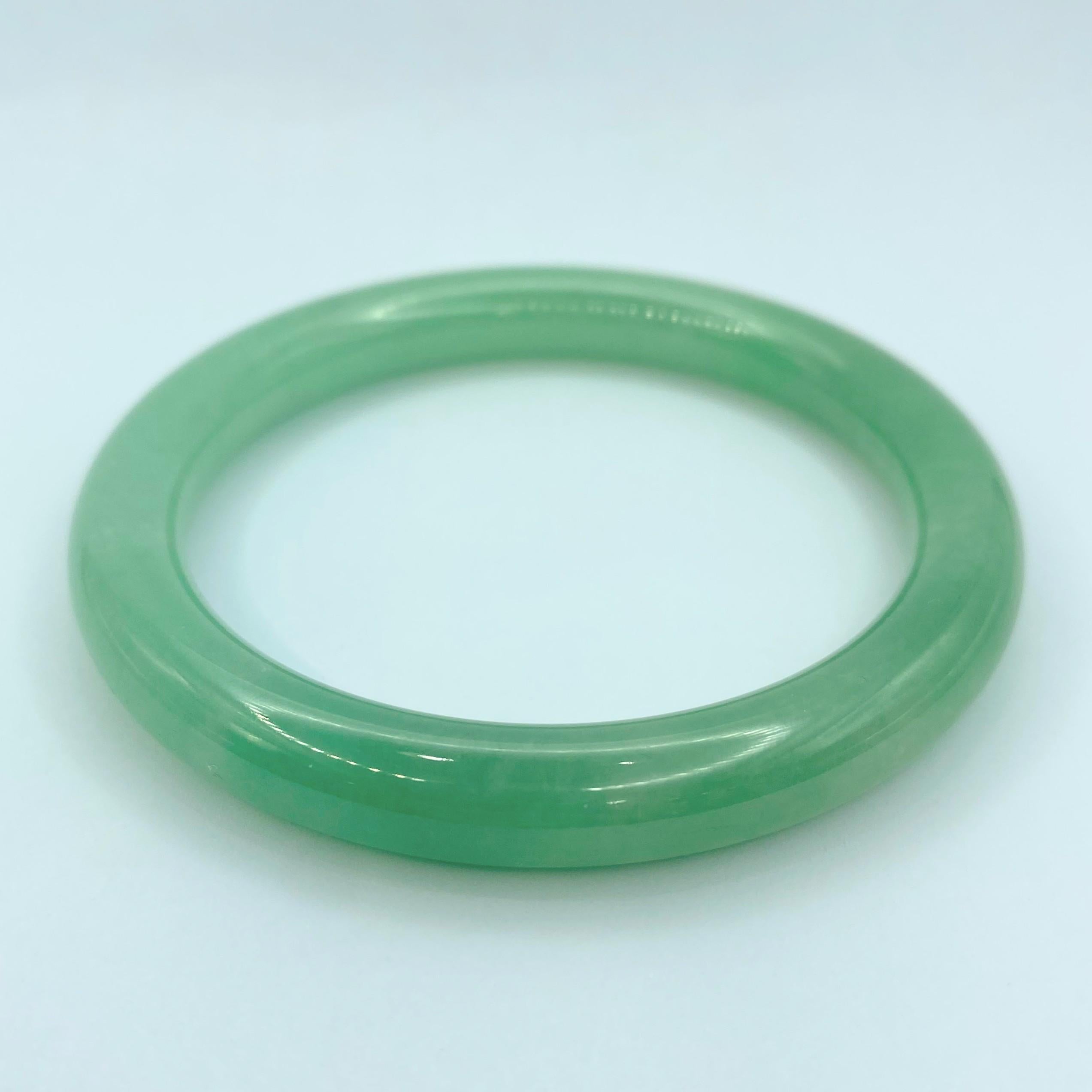 Pair of Translucent Apple Green Jadeite Jade Bangles For Sale 3