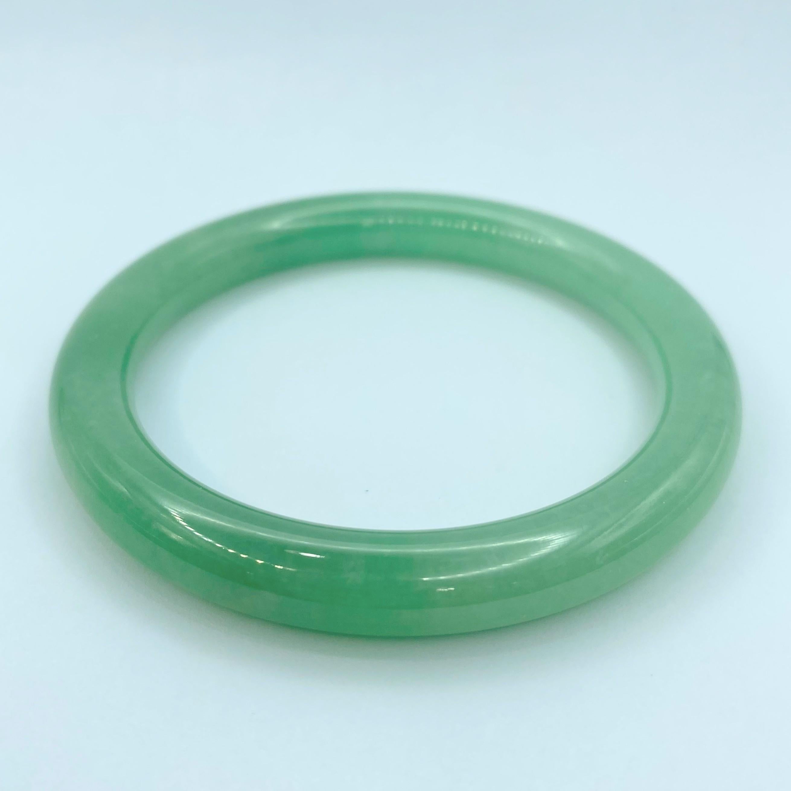 Pair of Translucent Apple Green Jadeite Jade Bangles For Sale 4
