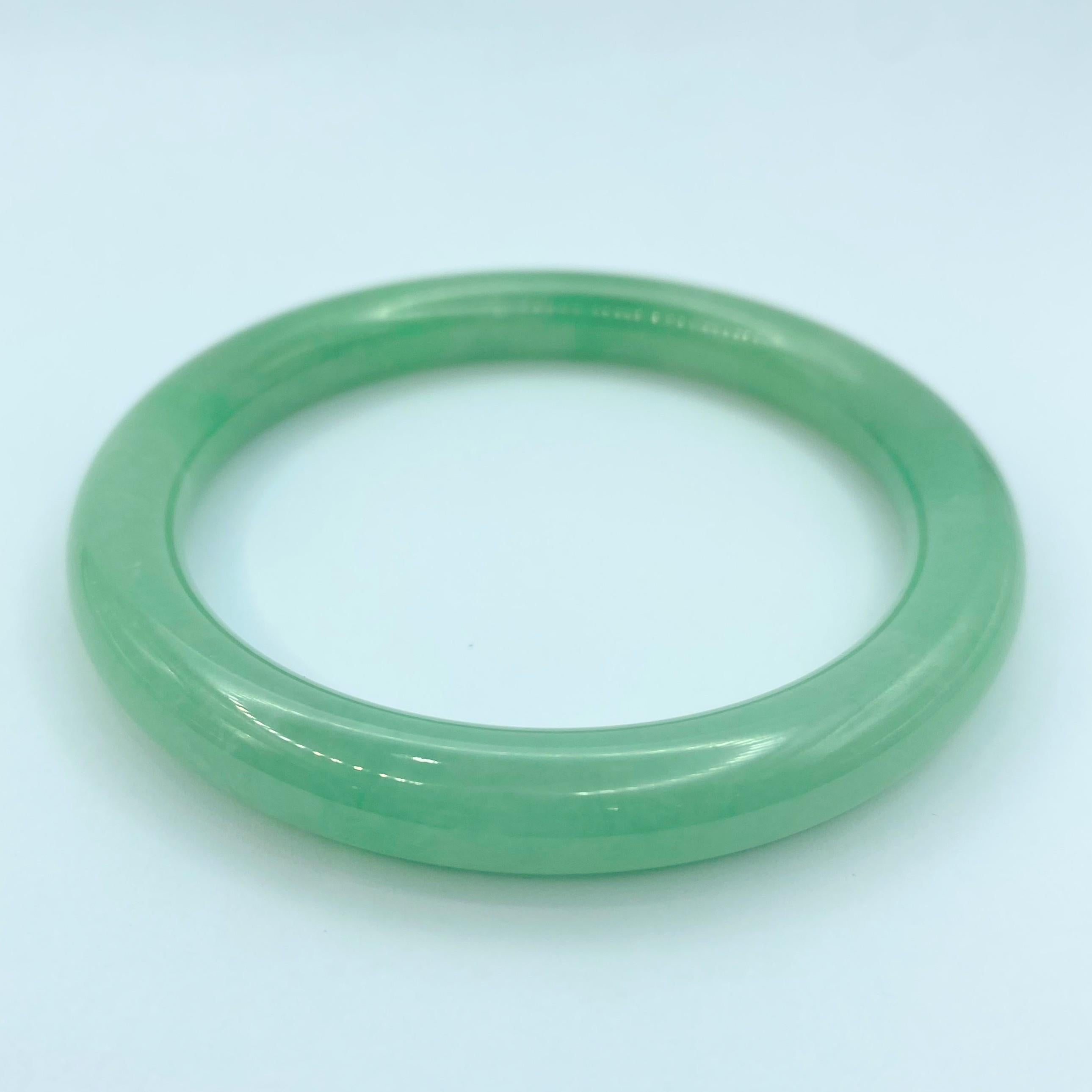 Pair of Translucent Apple Green Jadeite Jade Bangles For Sale 5