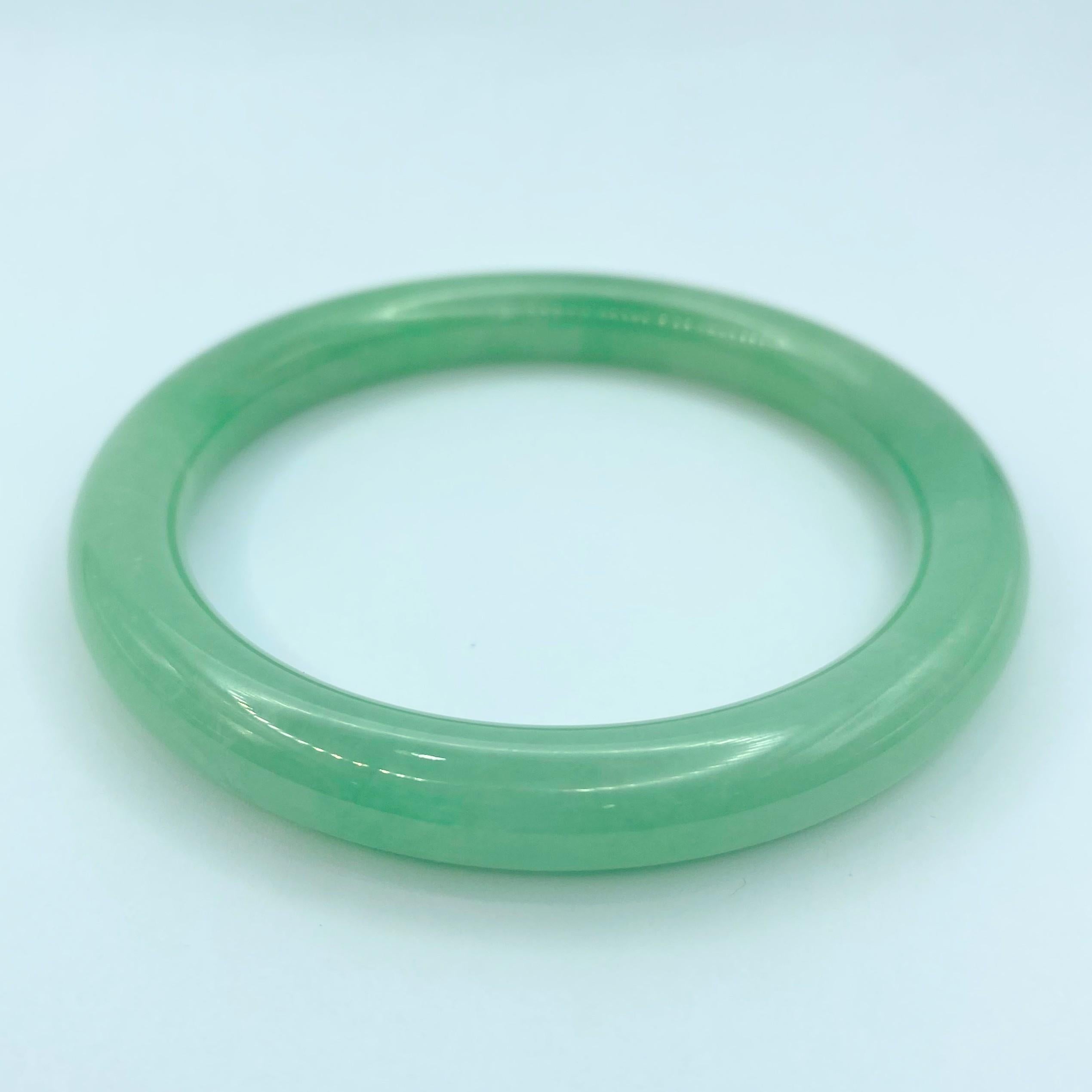 Pair of Translucent Apple Green Jadeite Jade Bangles For Sale 6