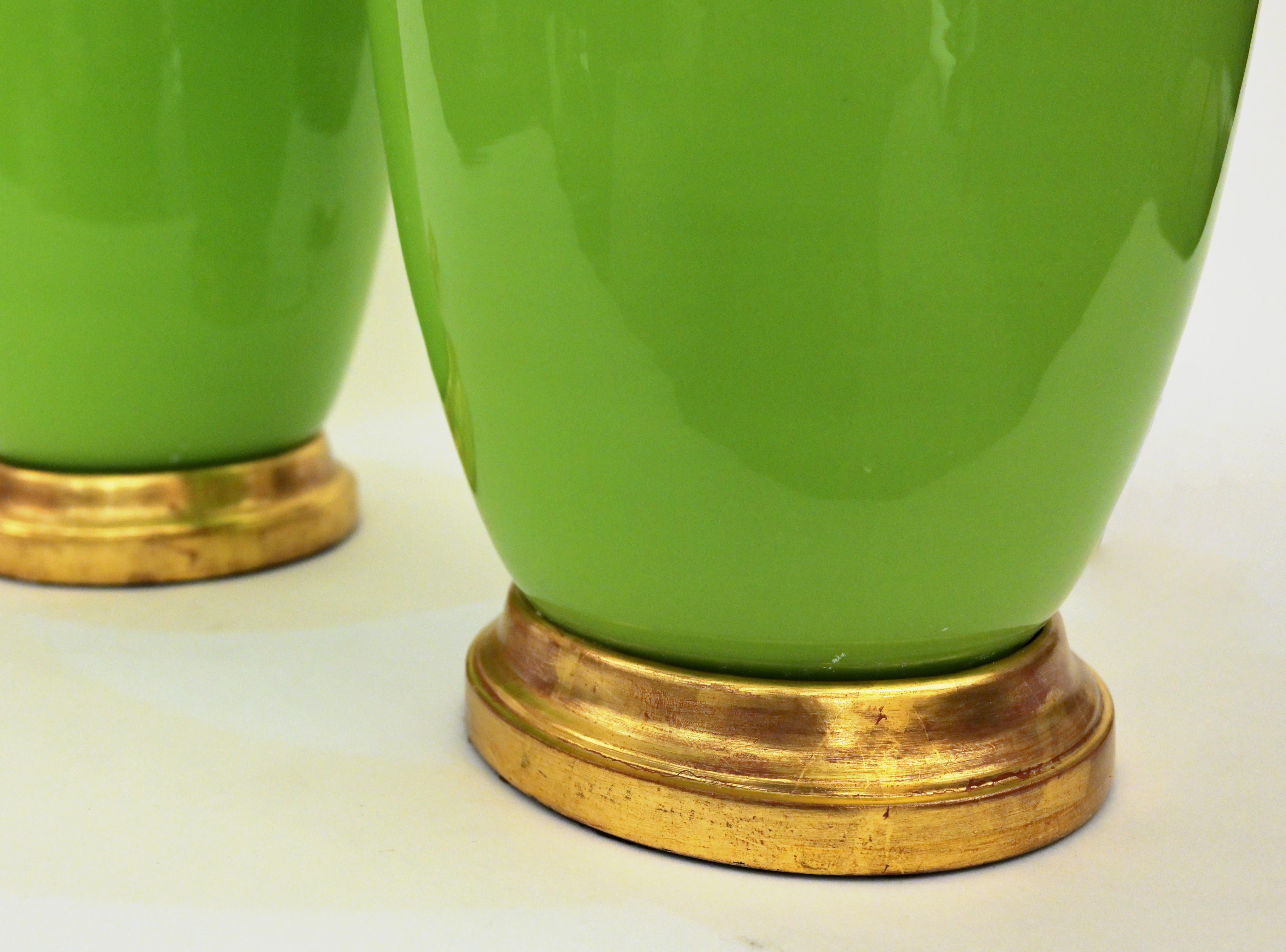Pair of Apple Green Murano Glass Table Lamps by David Duncan Studio For Sale 1