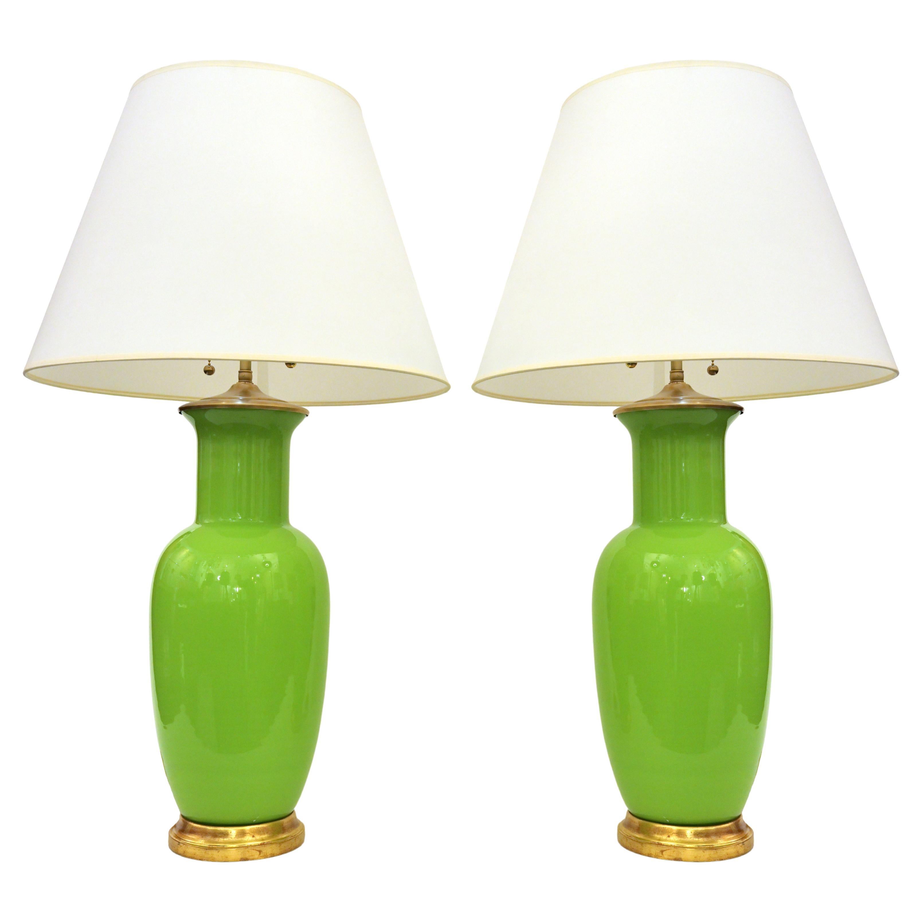 Pair of Apple Green Murano Glass Table Lamps by David Duncan Studio