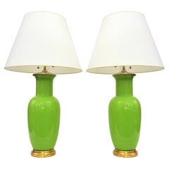 Pair of Apple Green Murano Glass Table Lamps by David Duncan Studio