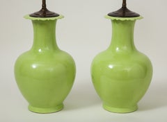 Pair of Apple Green Porcelain Lamps