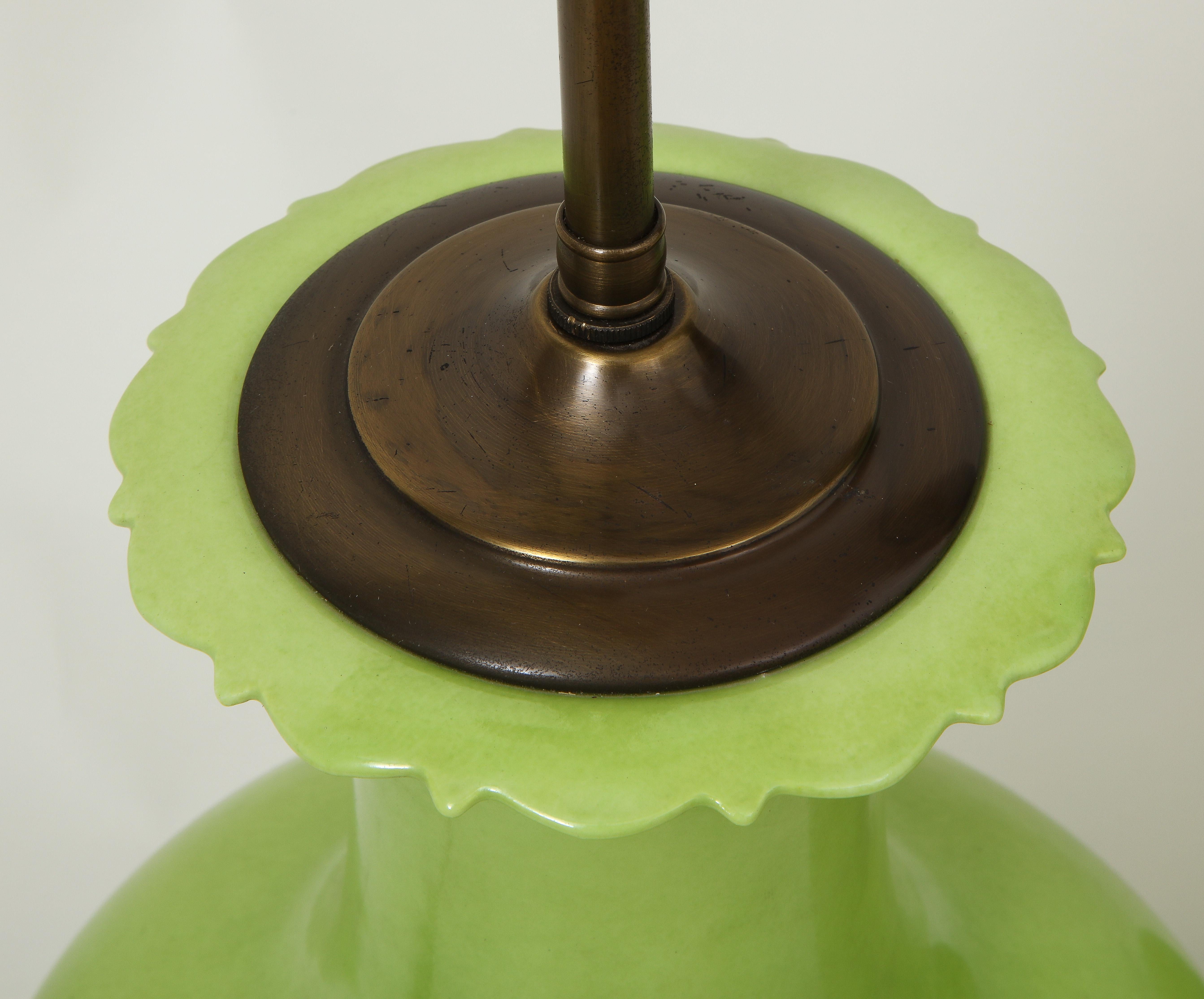 20th Century Pair of Apple Green Porcelain Lamps