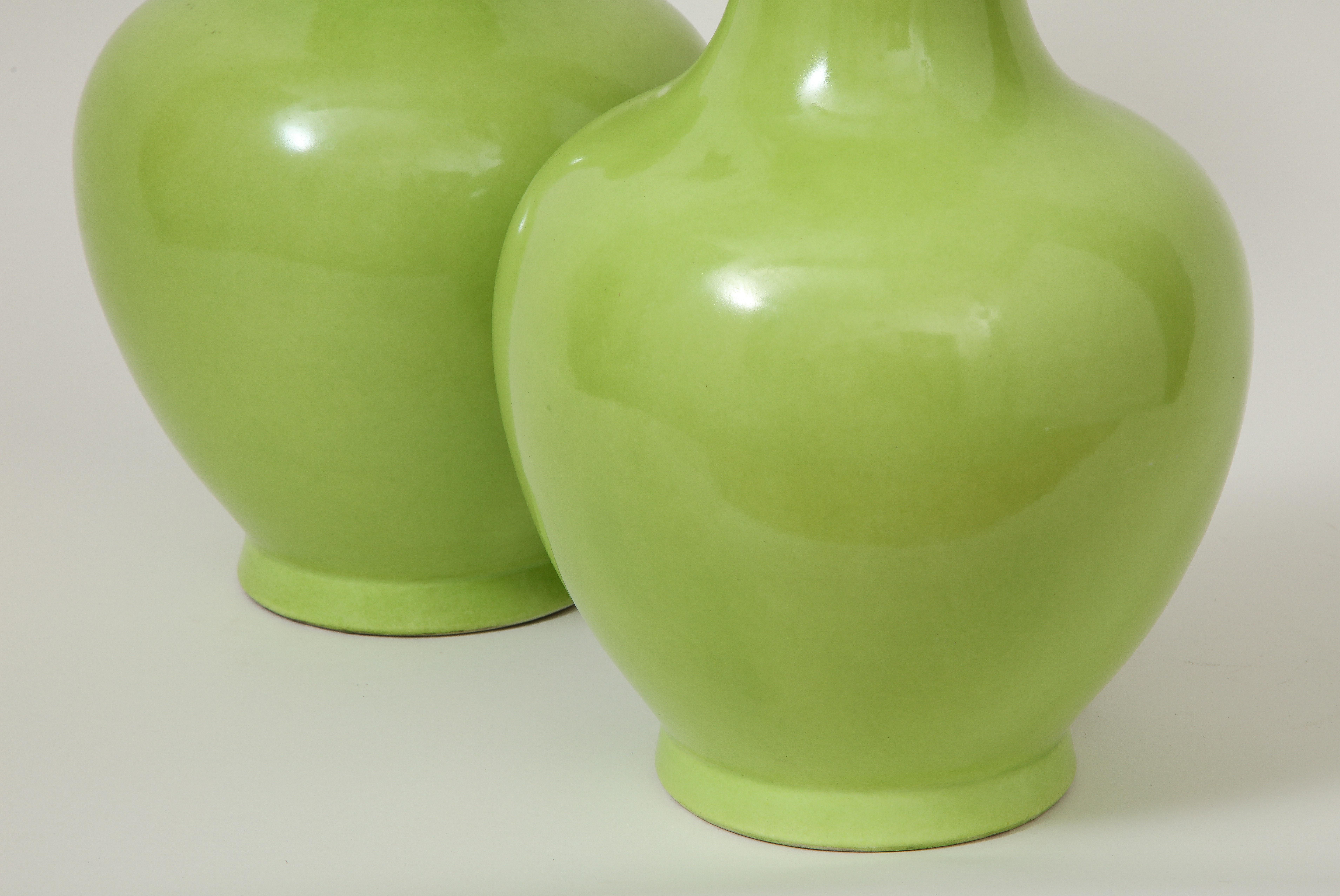 Pair of Apple Green Porcelain Lamps 1