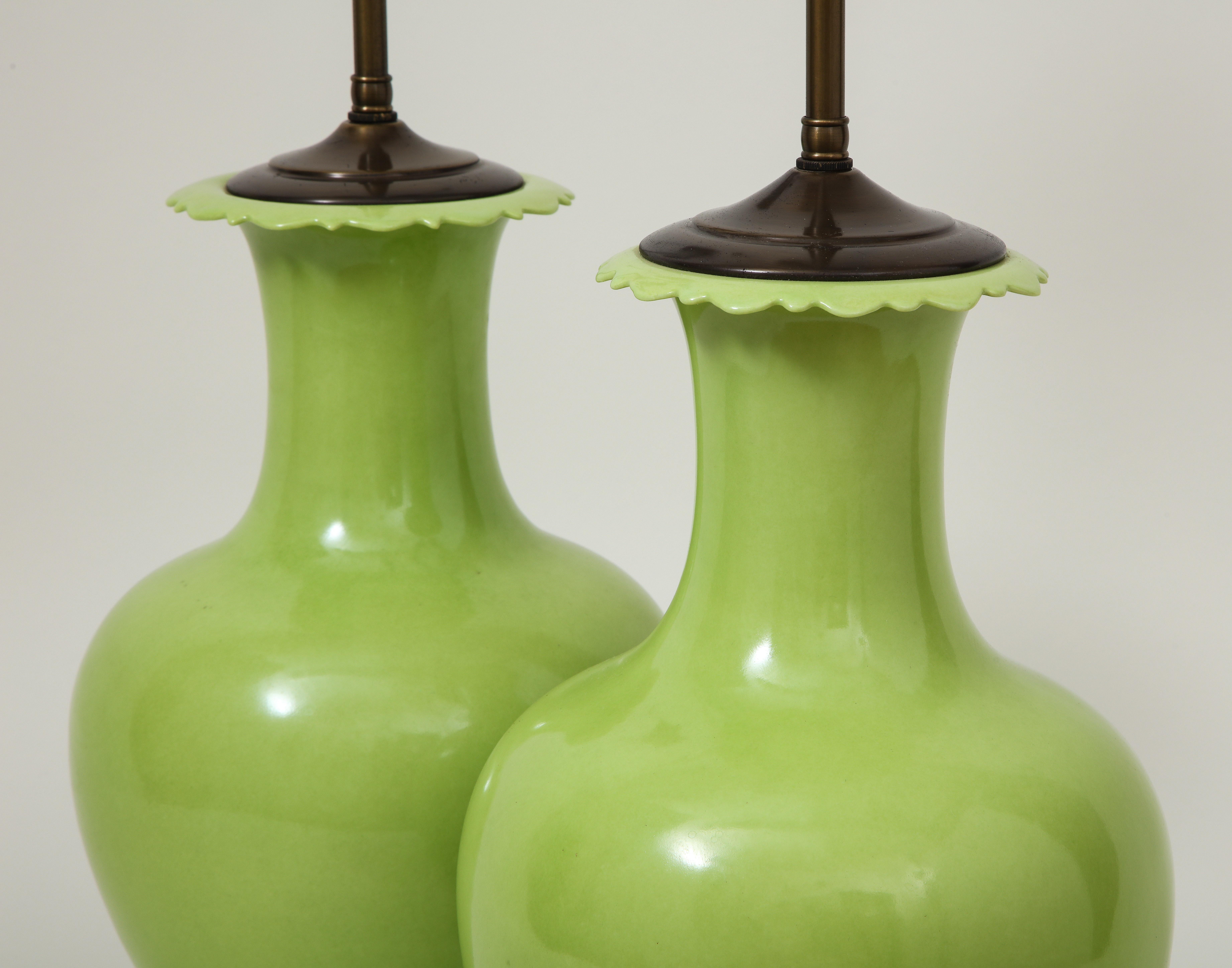 Pair of Apple Green Porcelain Lamps 2