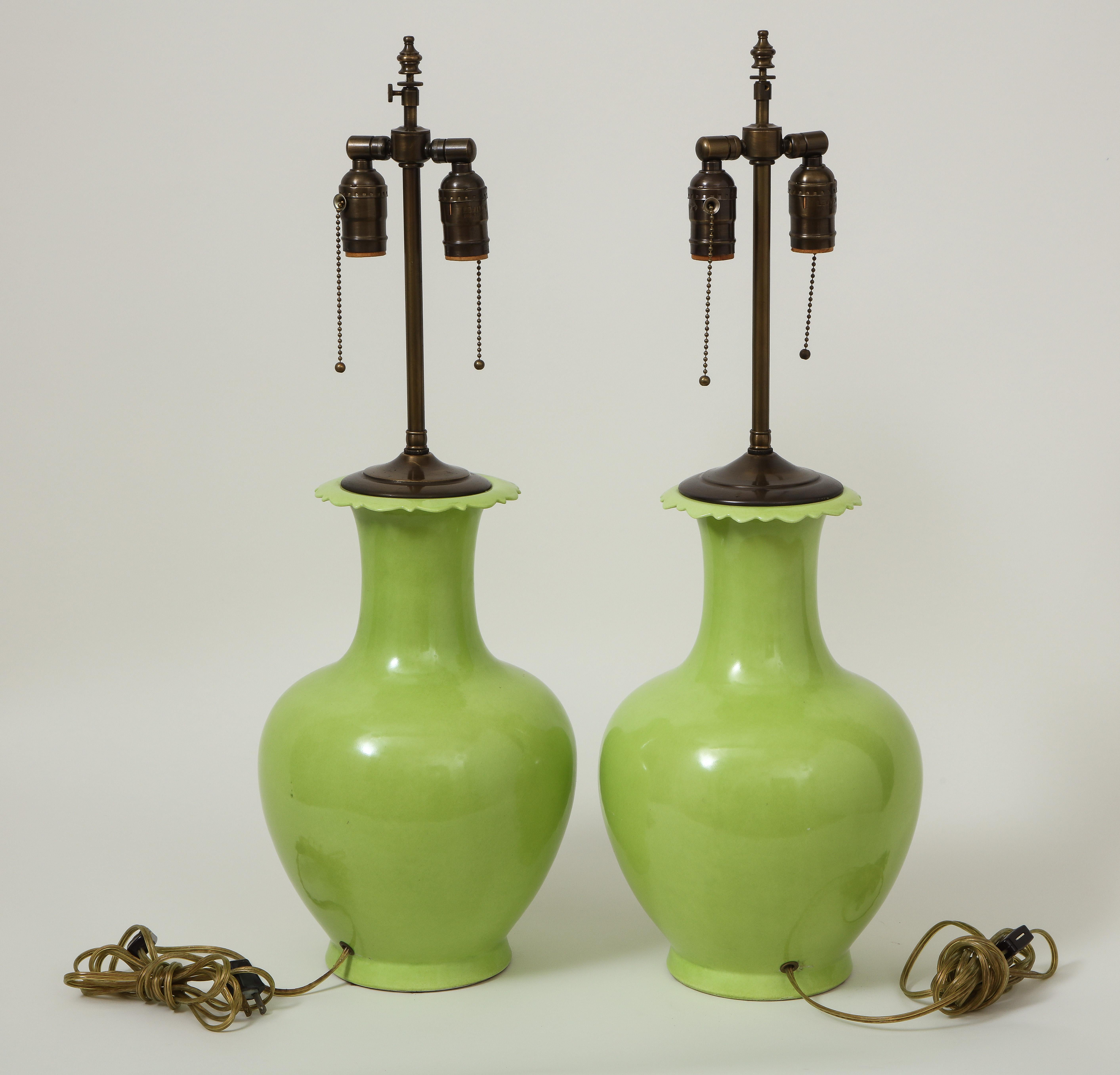 Pair of Apple Green Porcelain Lamps 3