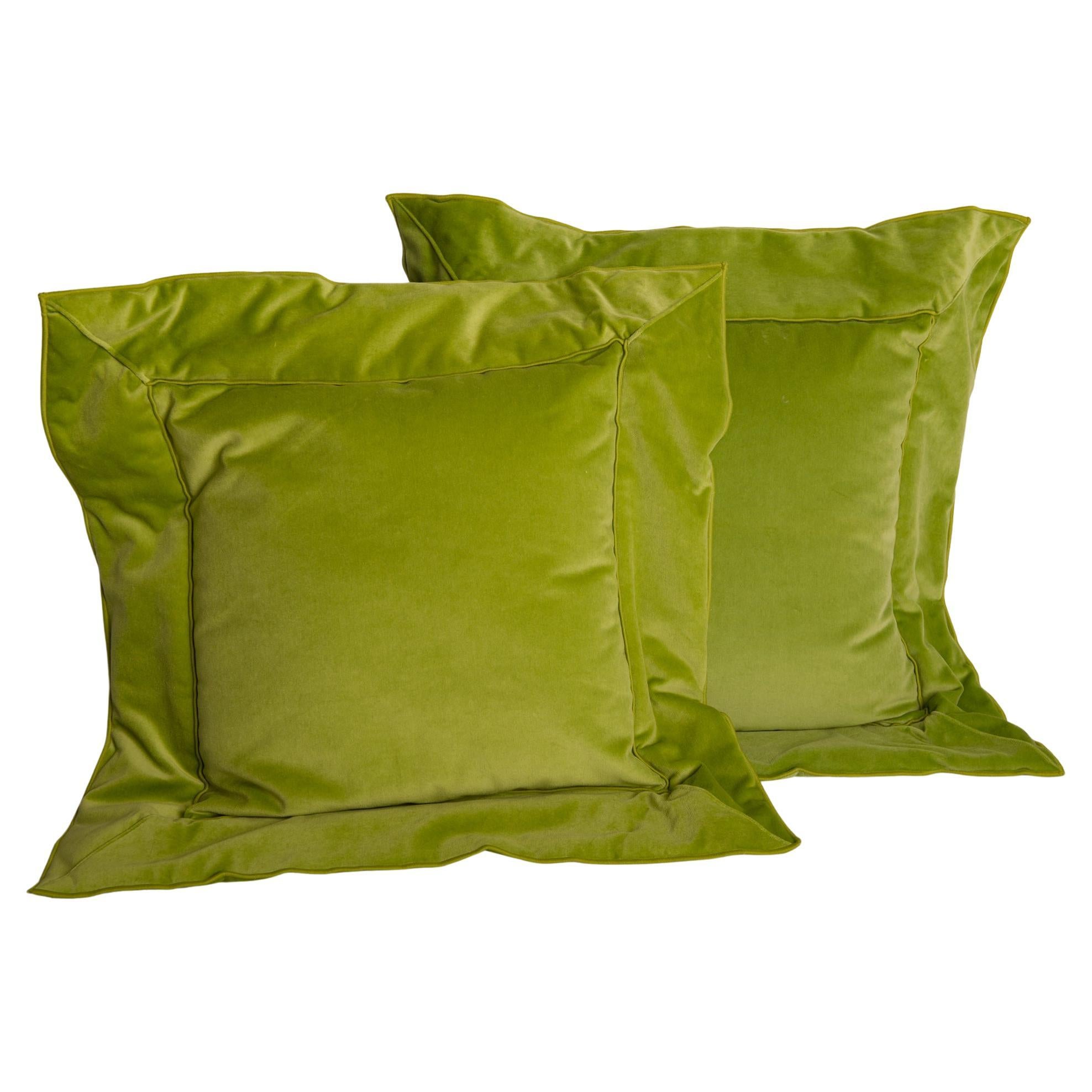 Pair of Apple Green Unusual Velvet Pillows For Sale