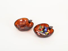 Pair of Apple-Shaped Vide Poche Bowl in Tortoiseshell Effect Lucite, Italy 1970