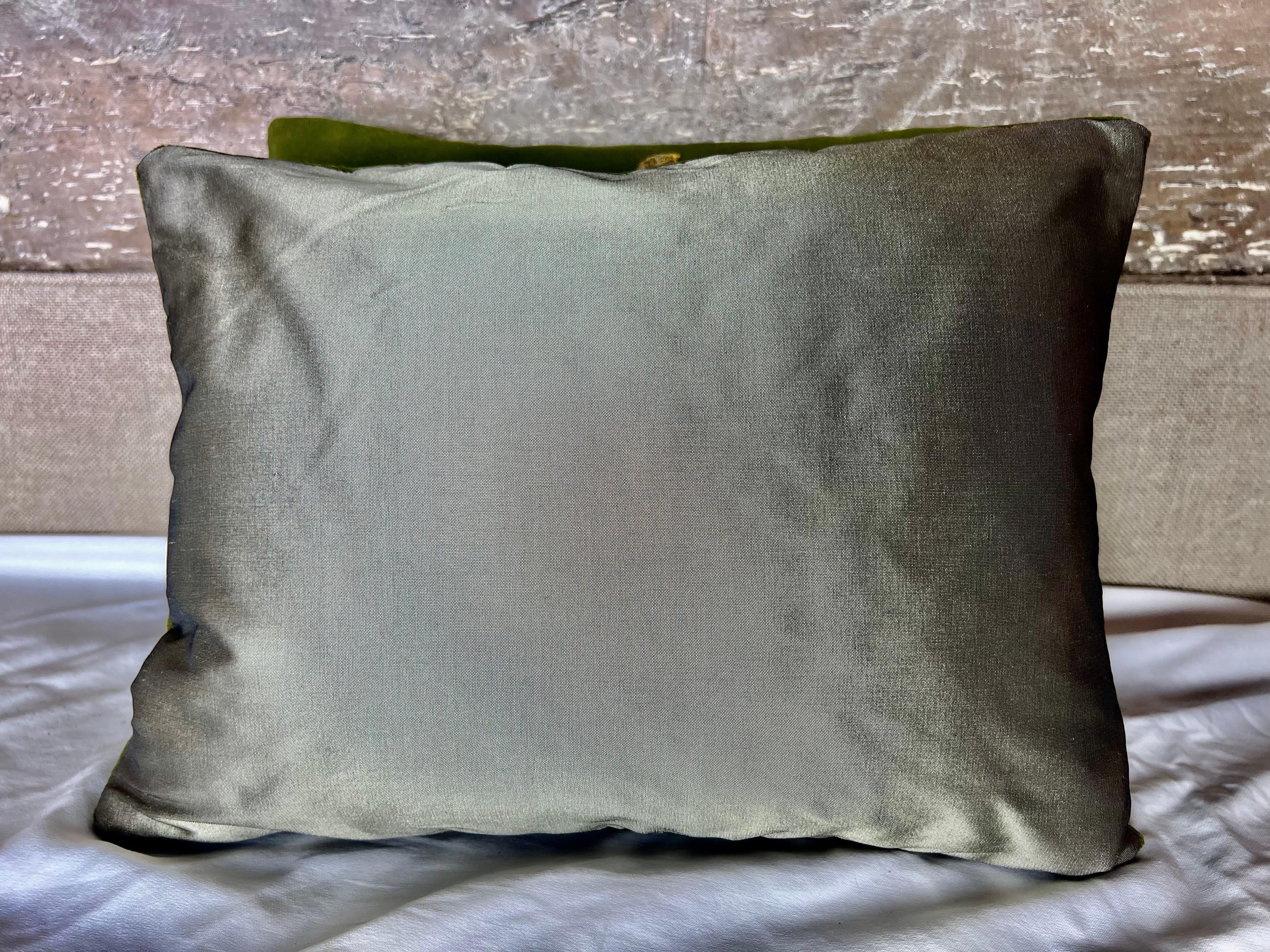 Silk Pair of Appliquéd Green Velvet pillows
