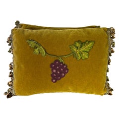 Pair of Appliquéd Mohair Pillows w/ Grape Vines