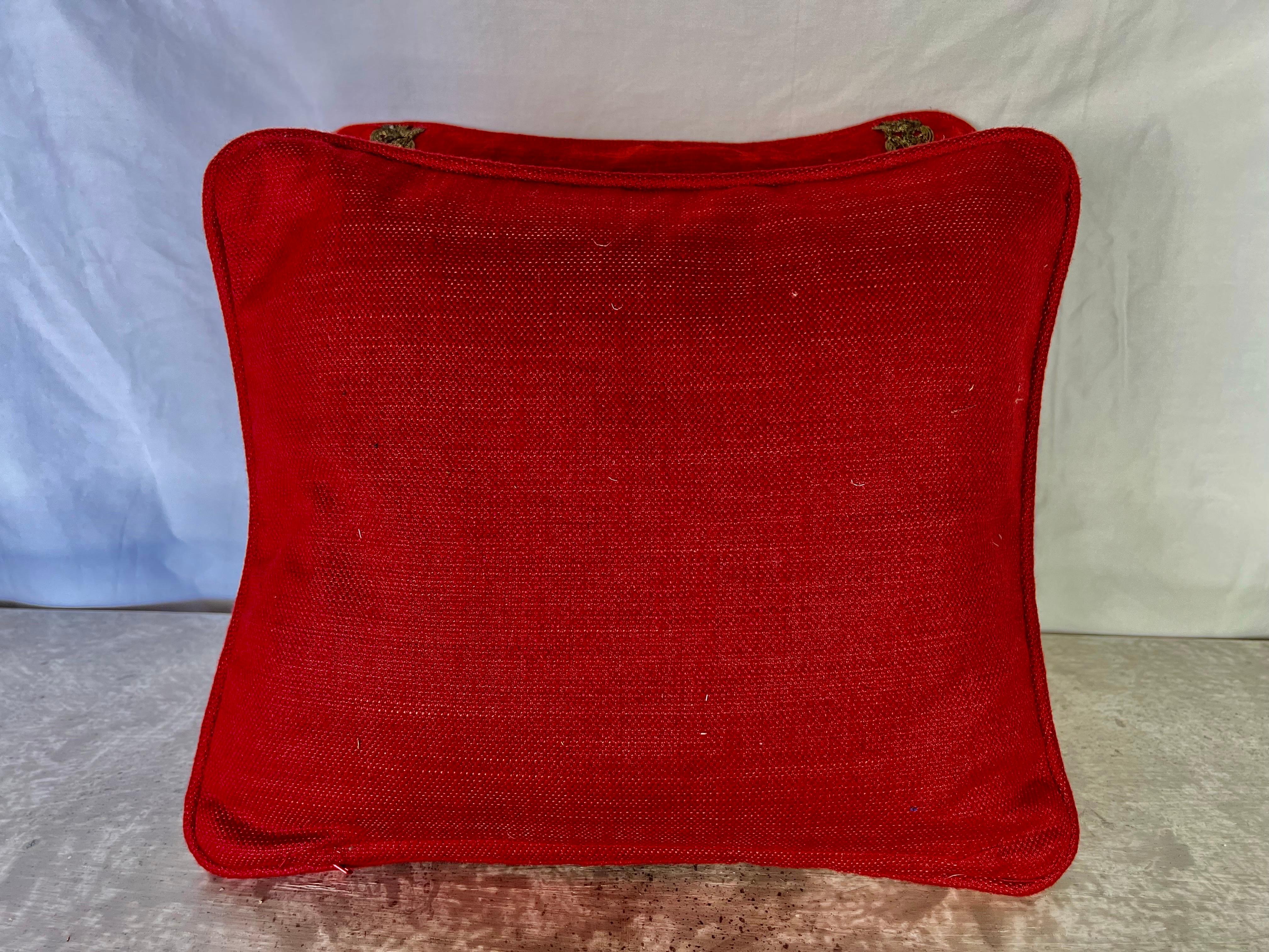 Contemporary Pair of Appliquéd Red Velvet Pillows by MLA For Sale