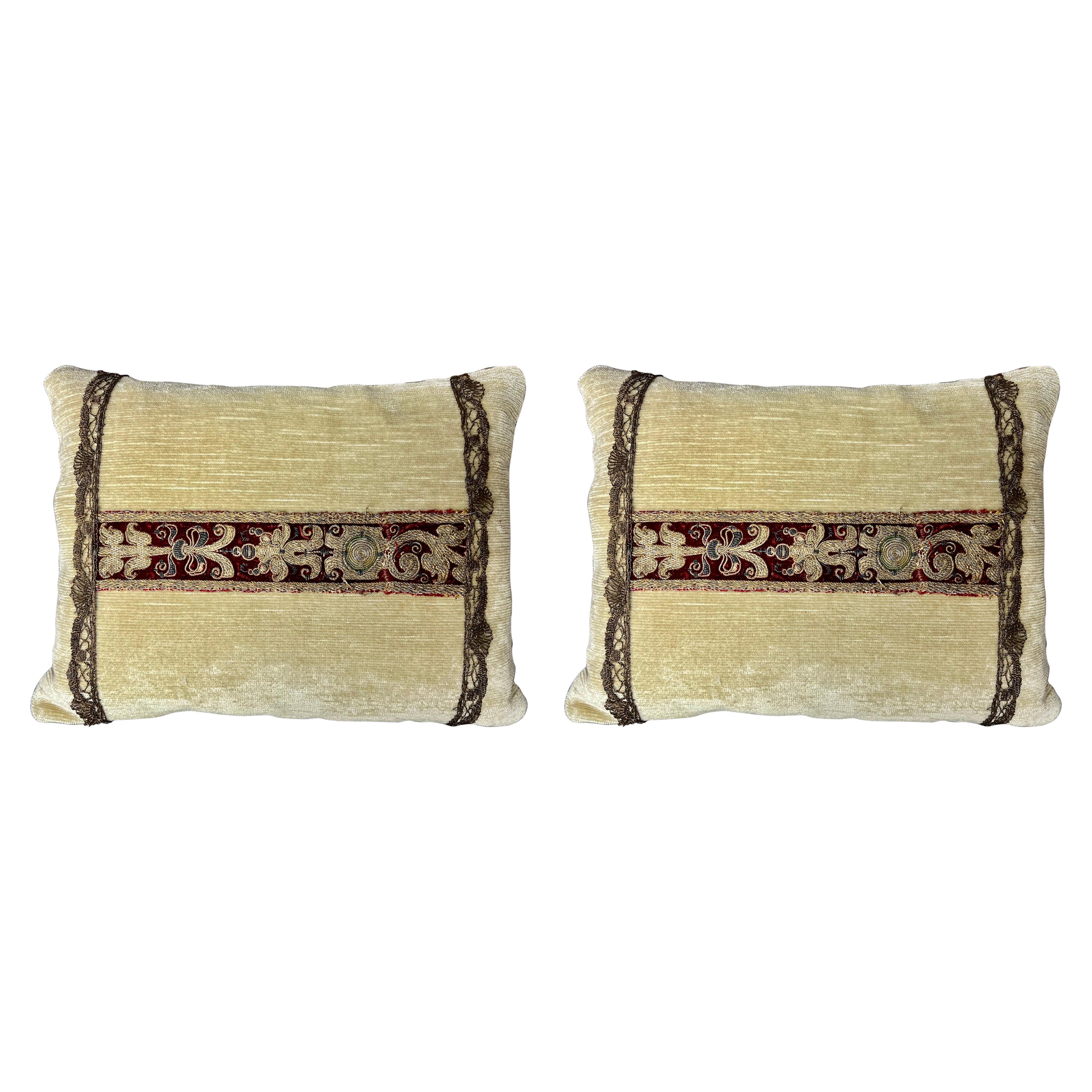 Pair of Appliquéd Soft Yellow Velvet Pillows