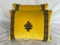 Paire de coussins en velours appliqués par MLA