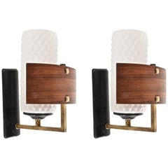 Pair of Appliques by Studio Reggiani, Italy 1950, Sconces in Glass, Brass, Metal