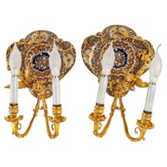 Pair of Appliques in Gilt Bronze and Cloisonne Enamel, End of 19th Century