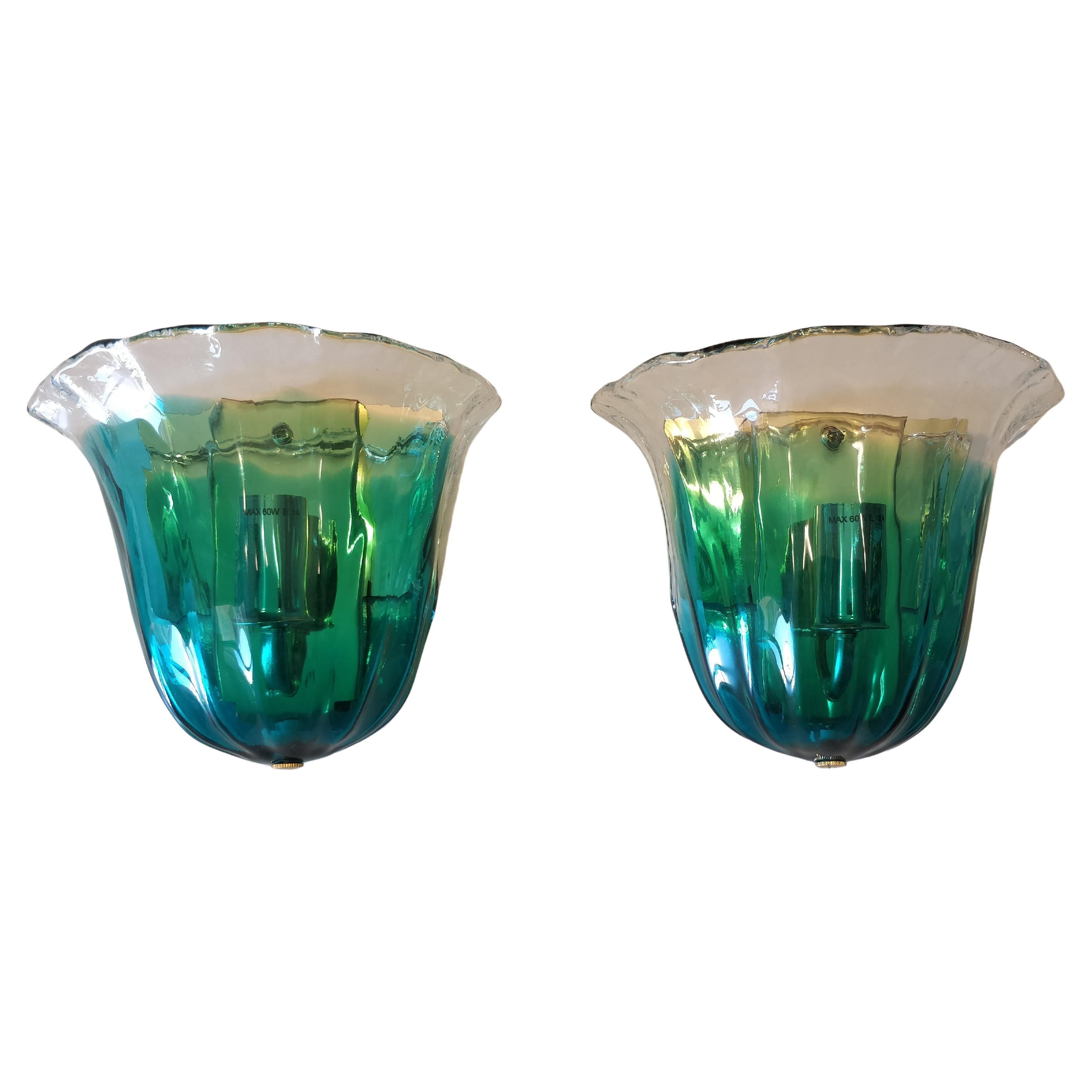 Coppia di appliques di colore verde  Murano glass "La Murrina" in vendita