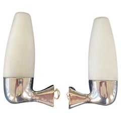 Pair of Appliques in polished steel and frosted glass design Max Ingrad