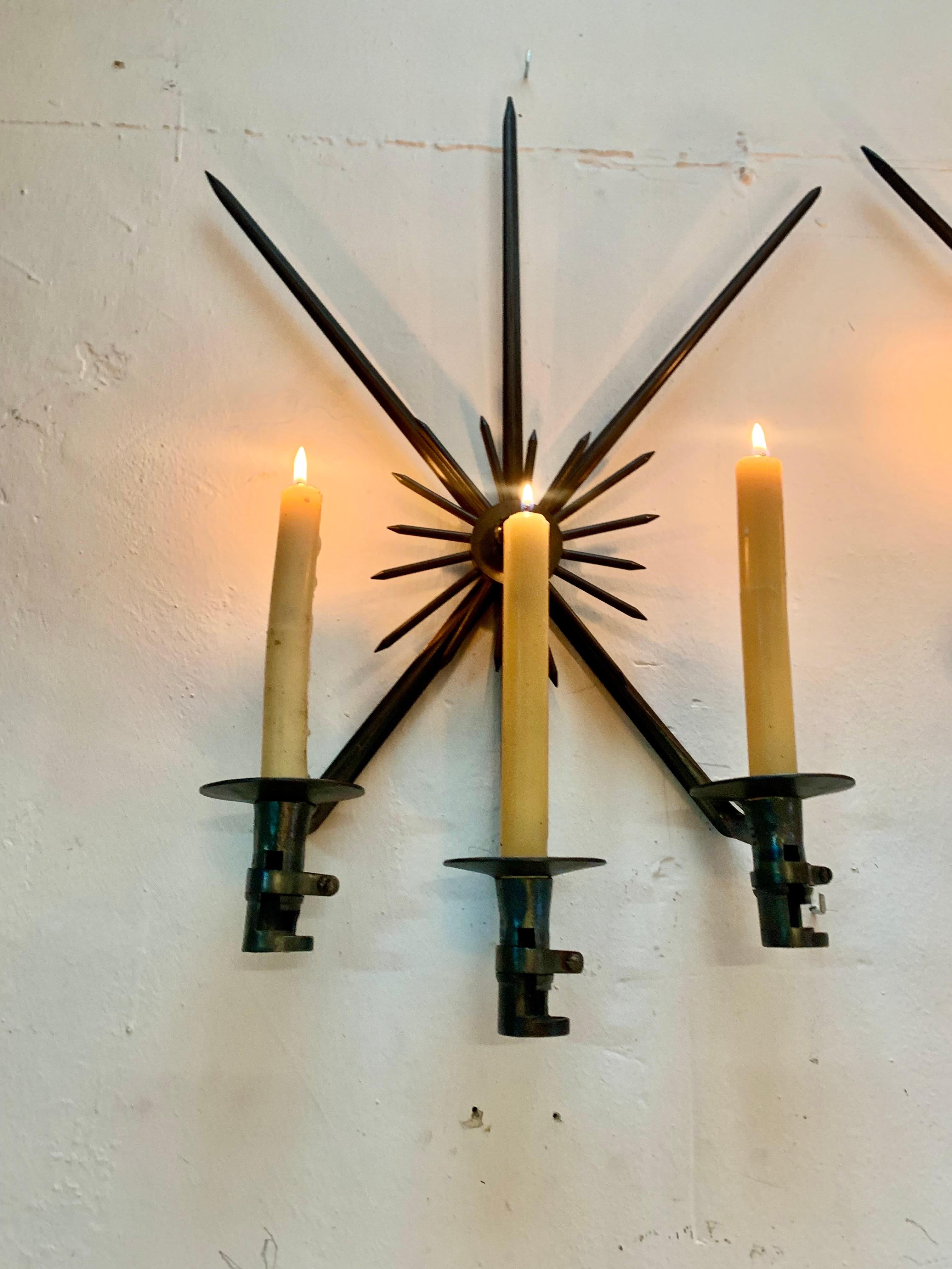 Pair of Apppliques Candle Sconces Made of Antique Bayonets For Sale 7
