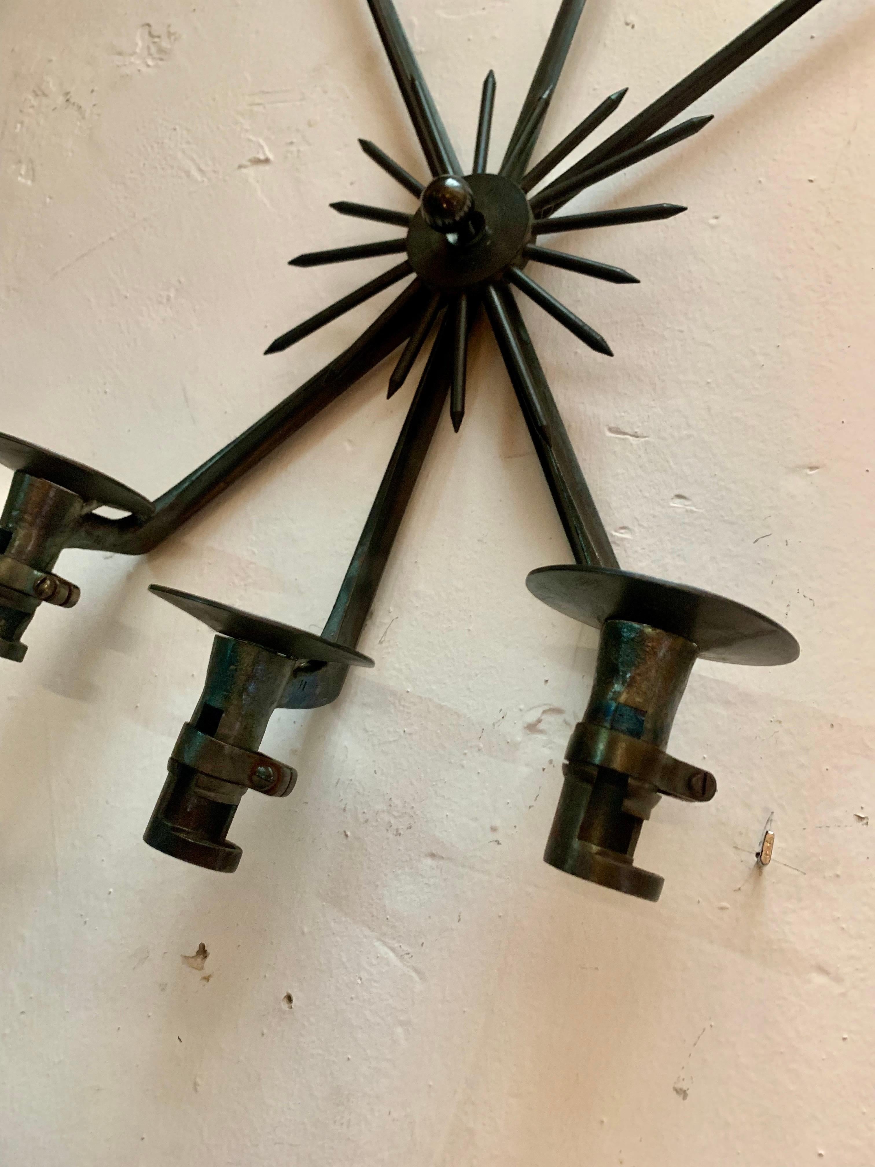 Wrought Iron Pair of Apppliques Candle Sconces Made of Antique Bayonets For Sale