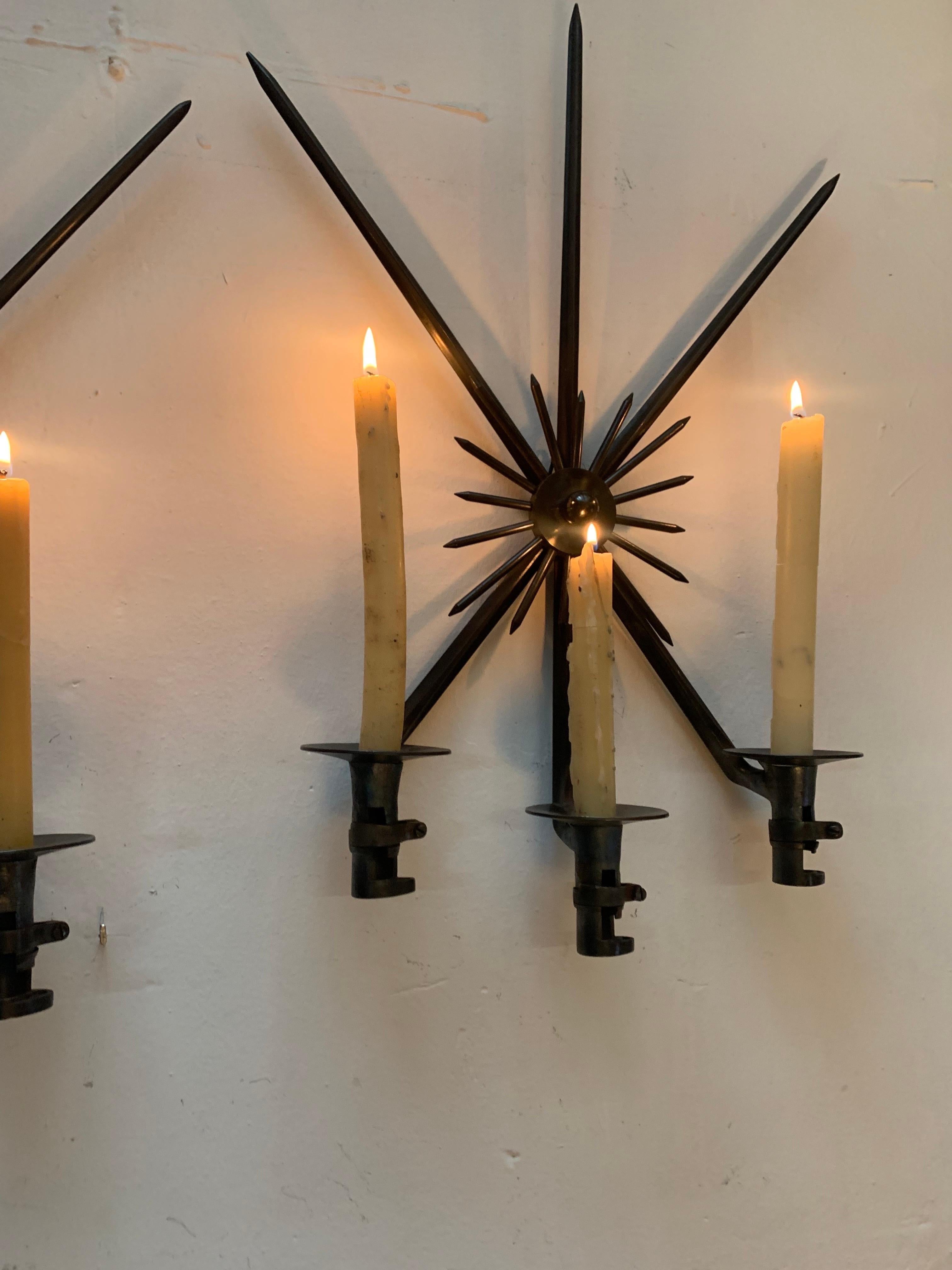 Pair of Apppliques Candle Sconces Made of Antique Bayonets For Sale 1