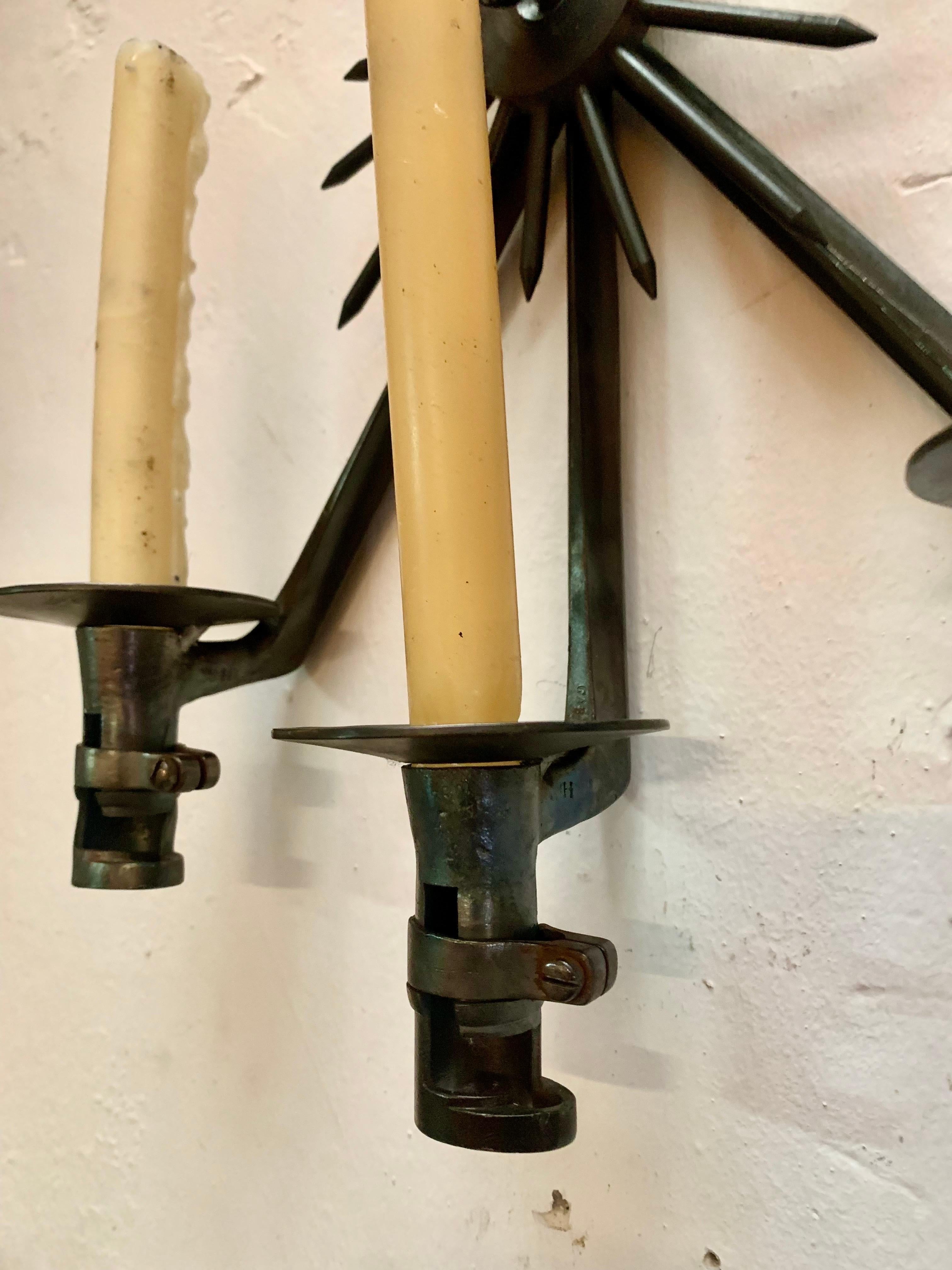 Pair of Apppliques Candle Sconces Made of Antique Bayonets For Sale 2