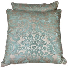 Pair of Aqua Blue and Gold Fortuny Pillows