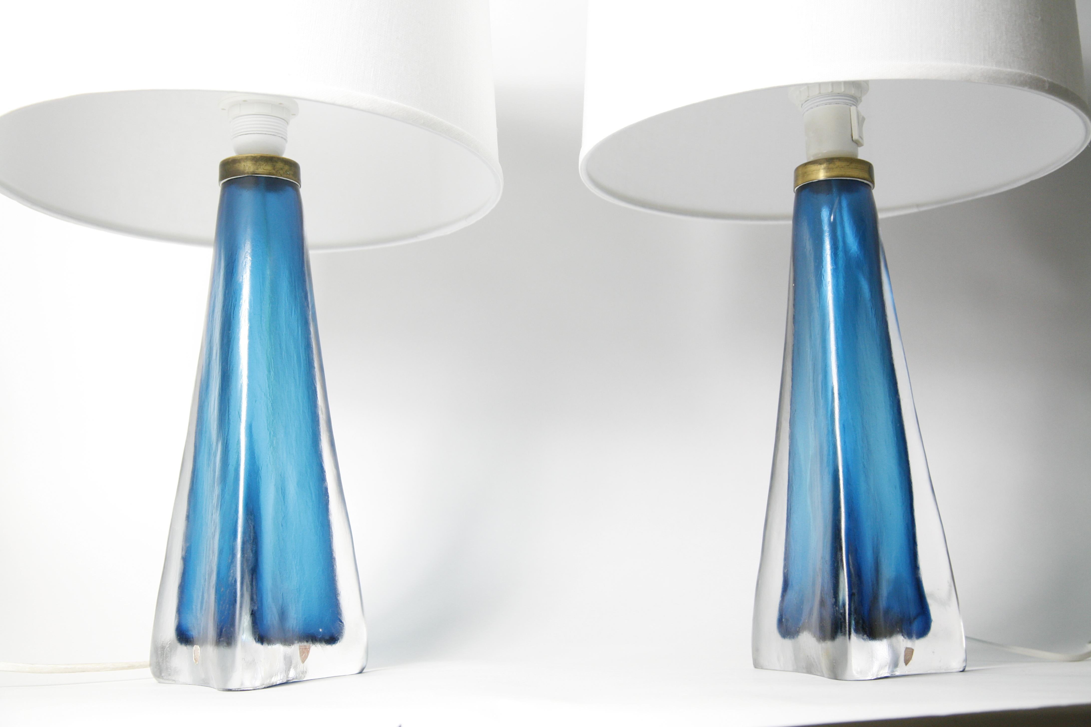 Aqua Blue frosted  Orrefors Lamps, Sweden, 1960 2