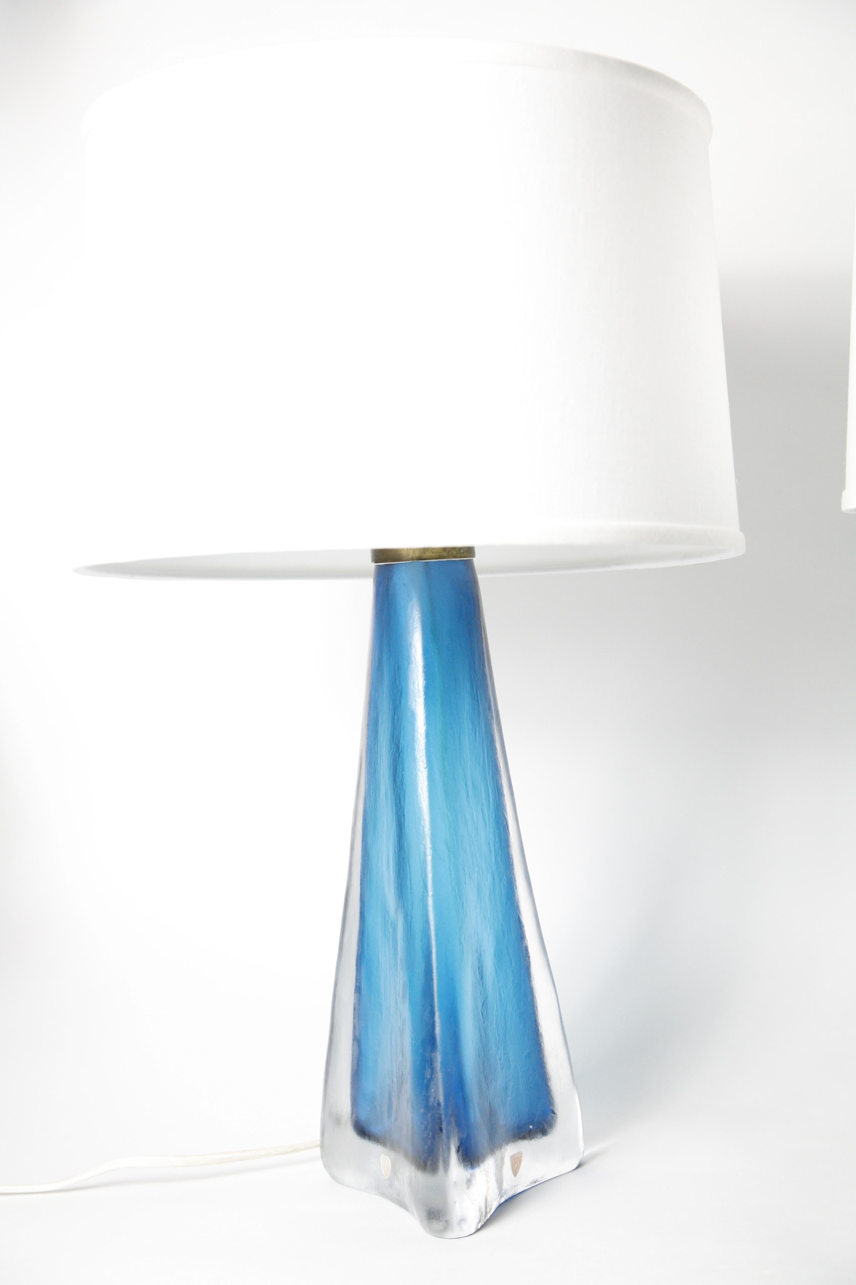 Aqua Blue frosted  Orrefors Lamps, Sweden, 1960 3