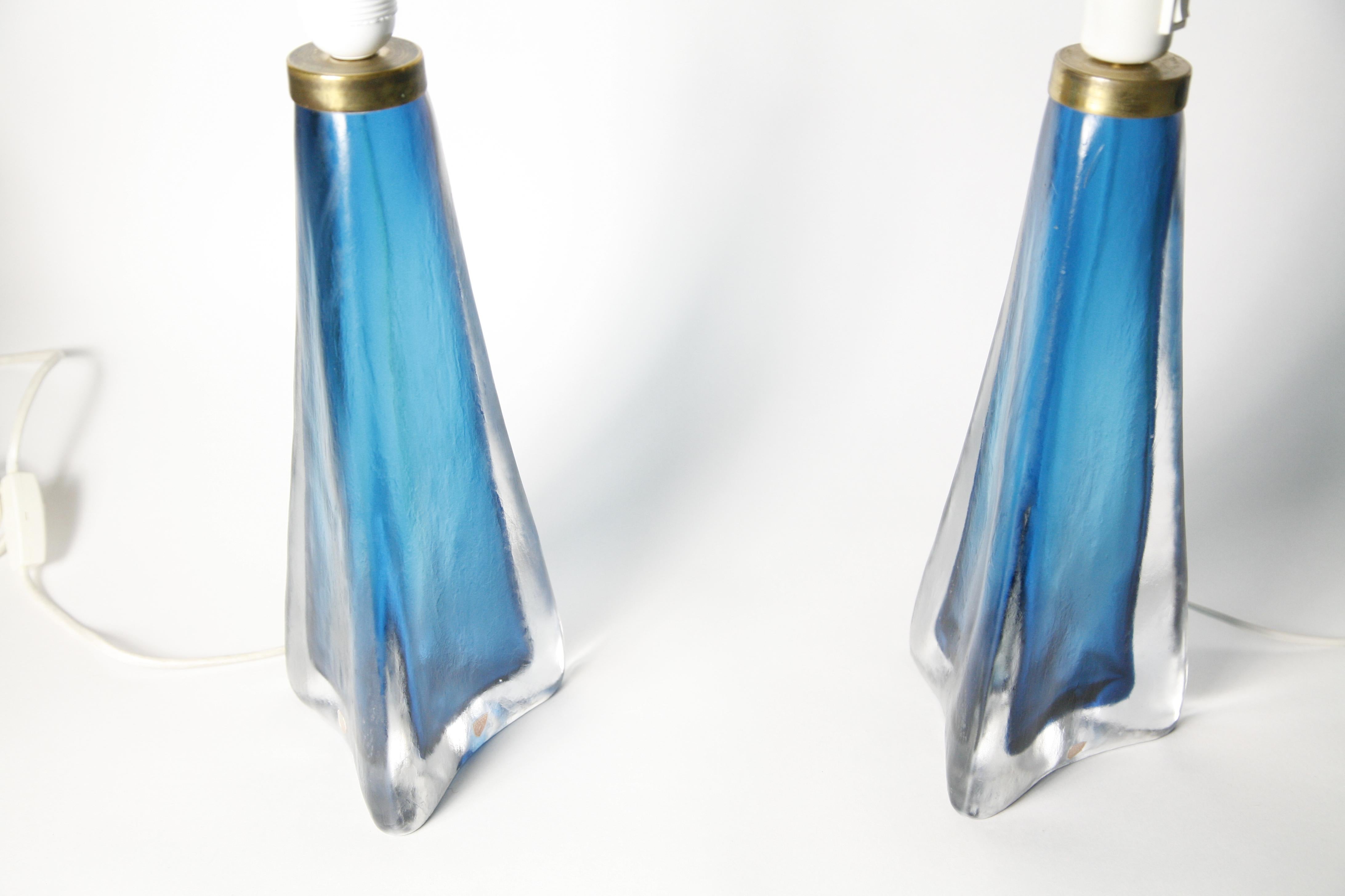 Aqua Blue frosted  Orrefors Lamps, Sweden, 1960 In Good Condition In Bronx, NY