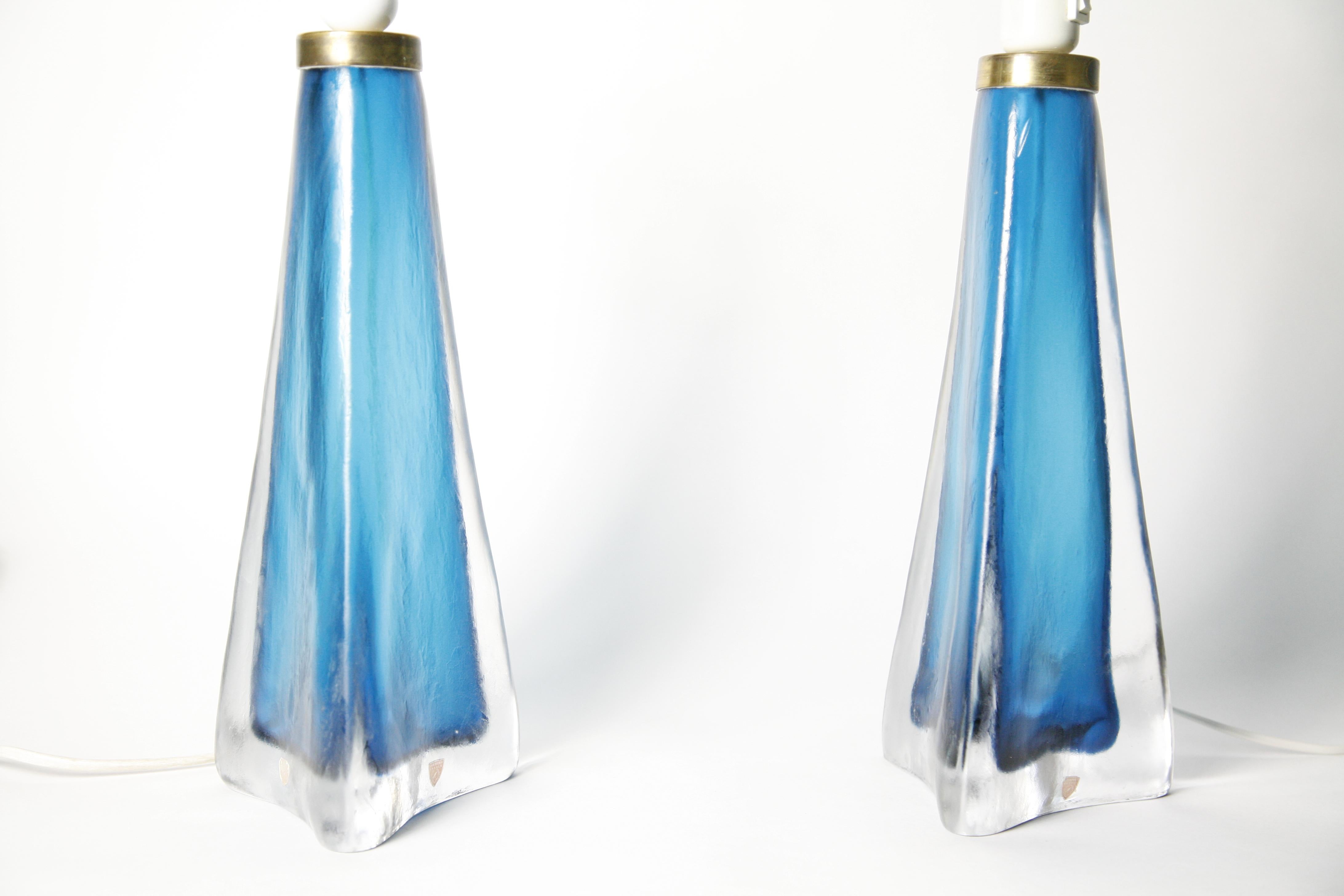 20th Century Aqua Blue frosted  Orrefors Lamps, Sweden, 1960
