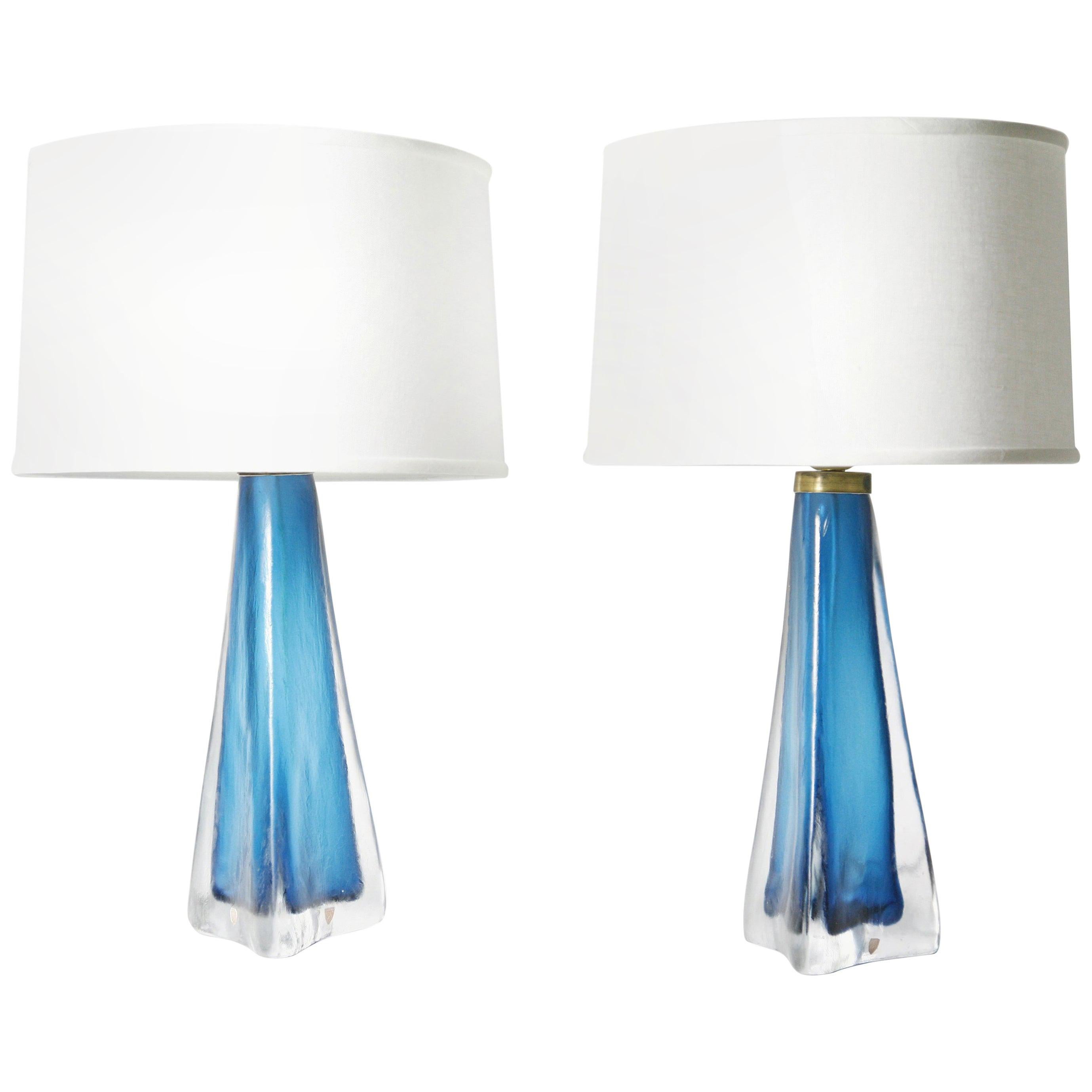 Aqua Blue frosted  Orrefors Lamps, Sweden, 1960