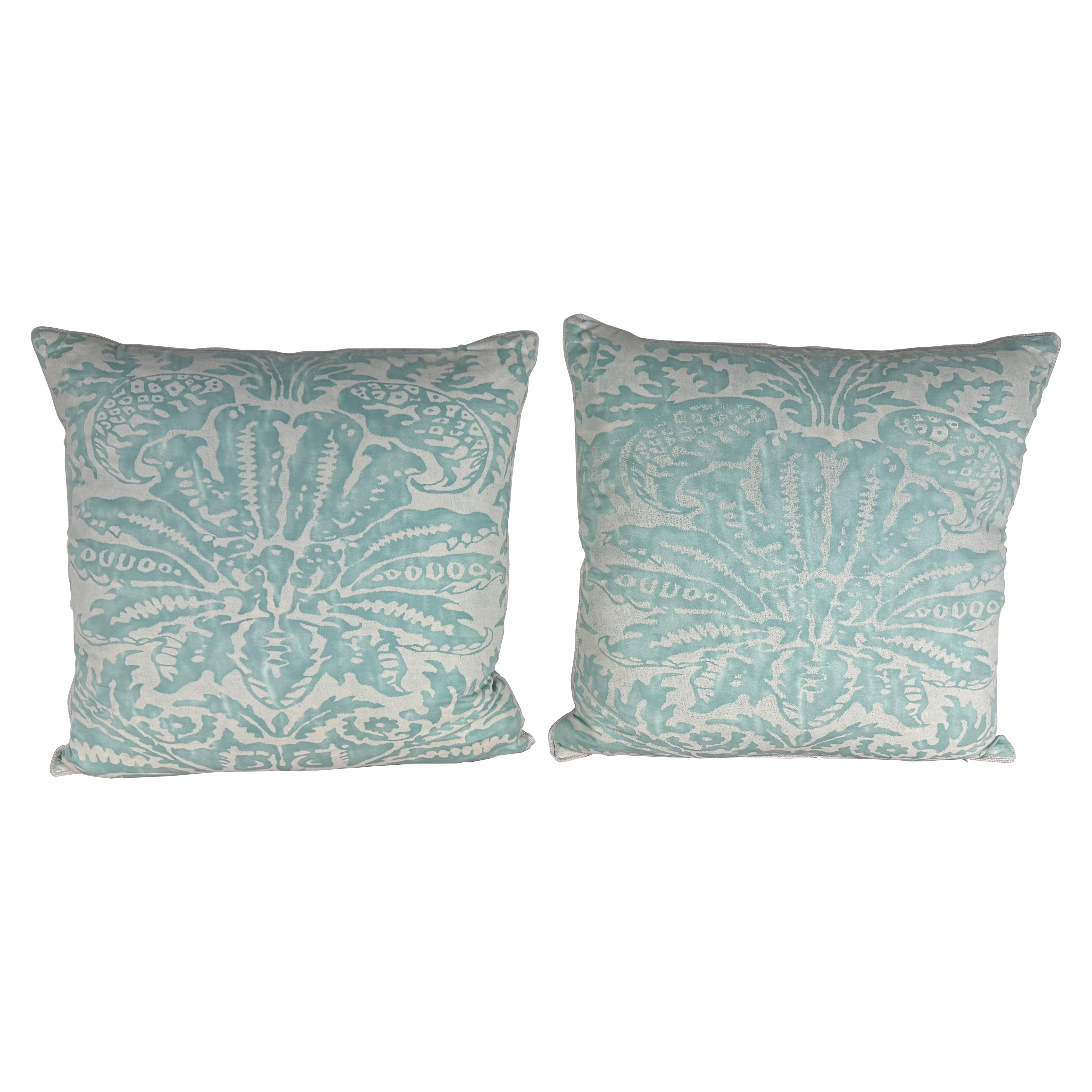 Coppia di cuscini in lino stile Fortuny color acqua