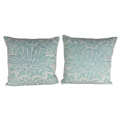Pair of Aqua Fortuny-Style Linen Pillows Pair of Aqua Fortuny-Style Linen Pillows