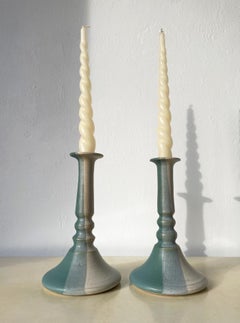 Aqua, Green, Light Beige Ceramic Candle Holders