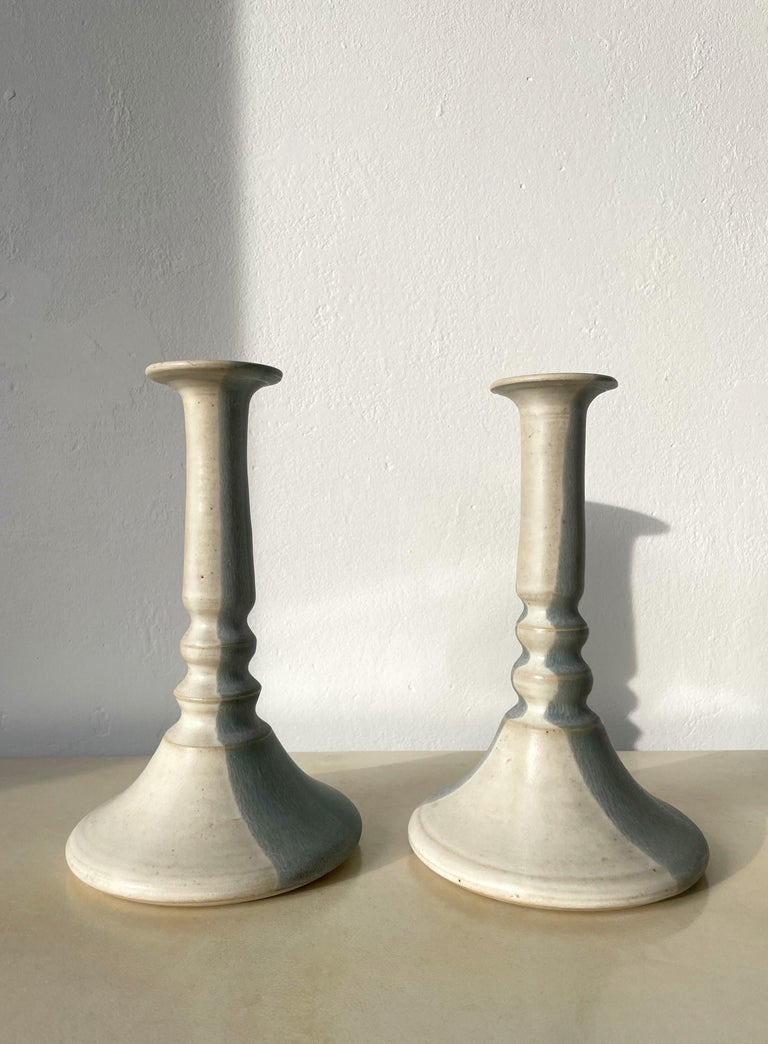 Aqua, Green, Light Beige Ceramic Candle Holders, 1970s For Sale at 1stDibs