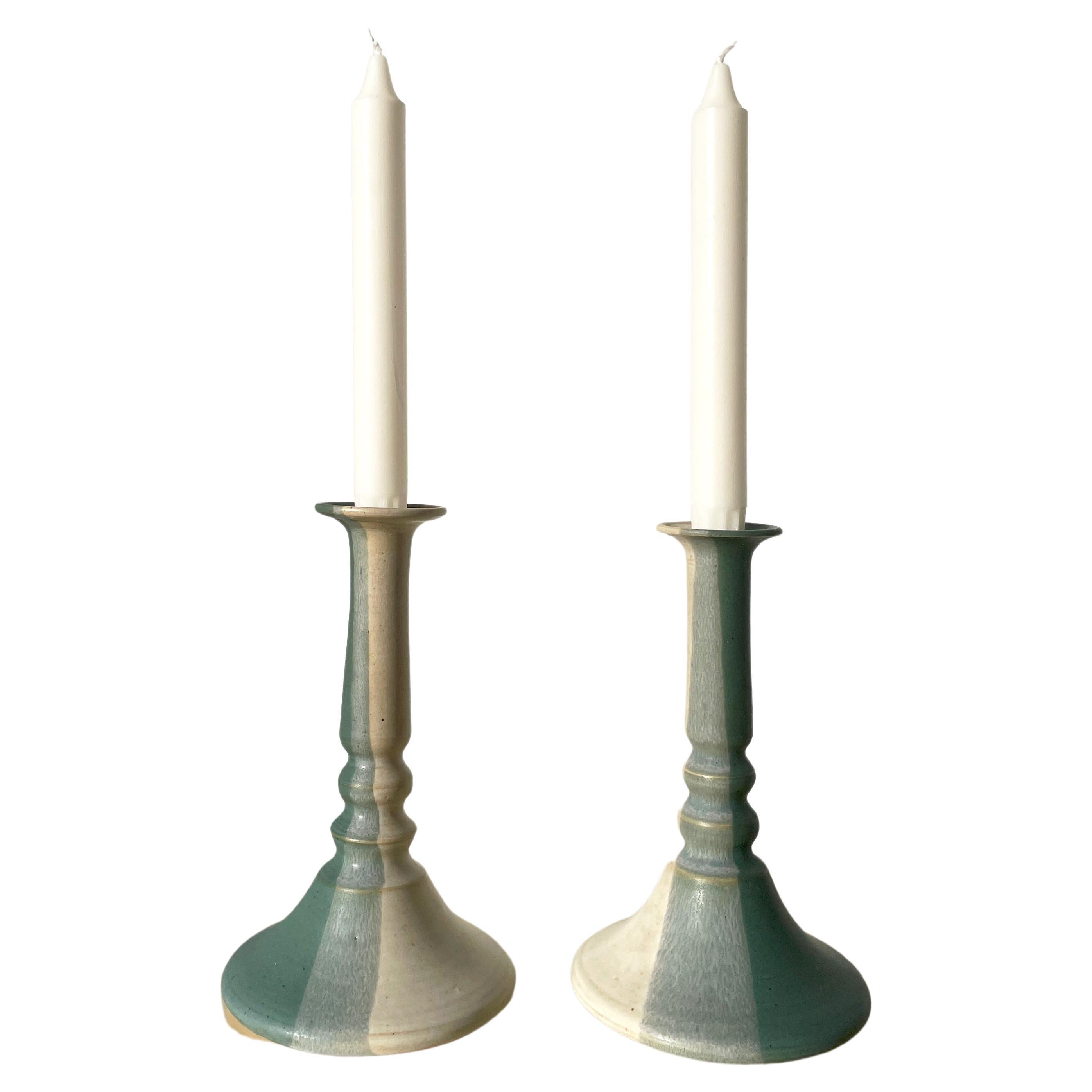 Aqua, Green, Light Beige Ceramic Candle Holders, 1970s